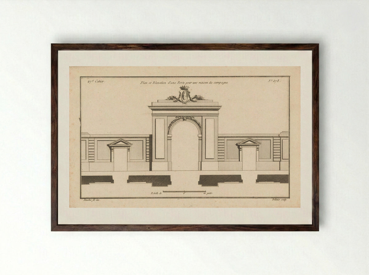 Plan et Elevation d'une Porte pour une maison de campagne - François Boucher (fils) - Framed Print Dark Wood