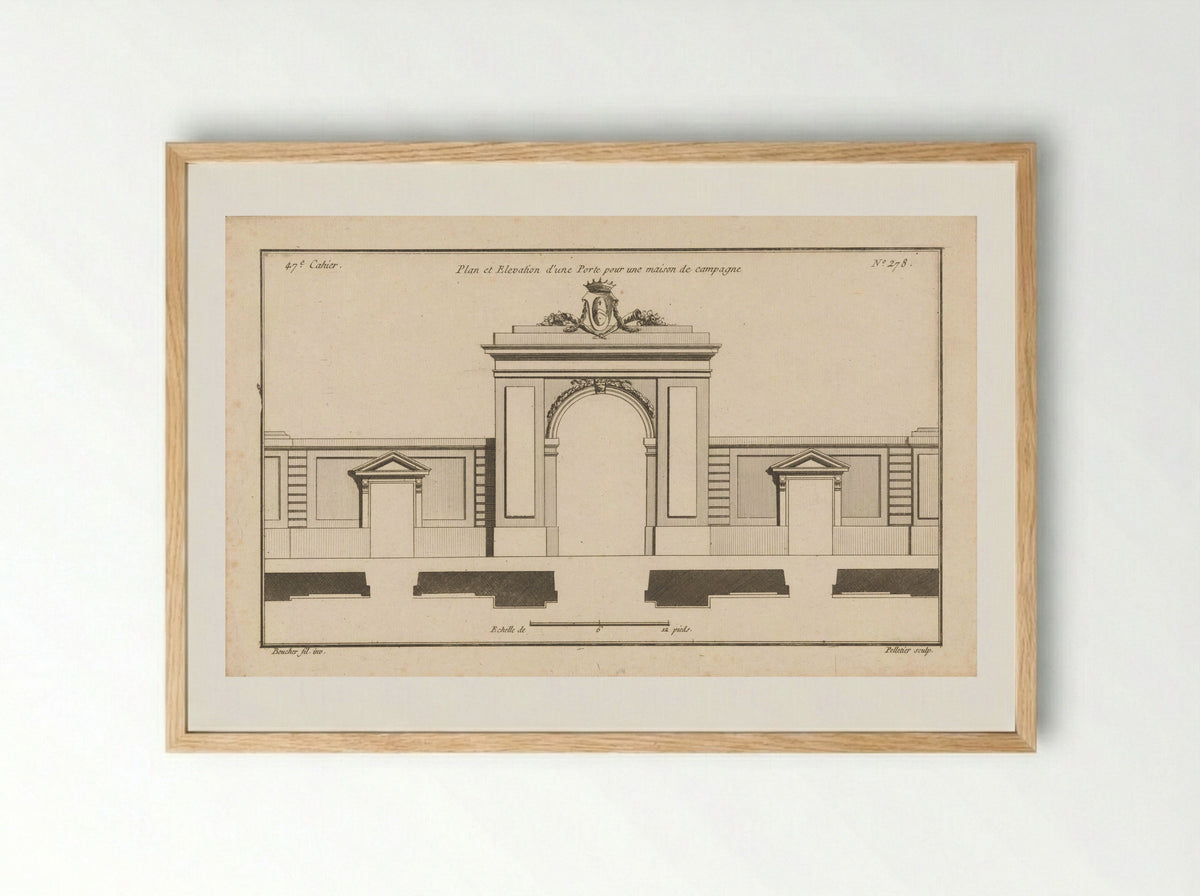 Plan et Elevation d'une Porte pour une maison de campagne - François Boucher (fils) - Framed Print Wood