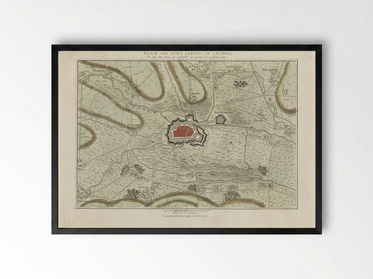 Plan van de versterkingen van Aire - Cornelis van Baarsel - Framed Print Black