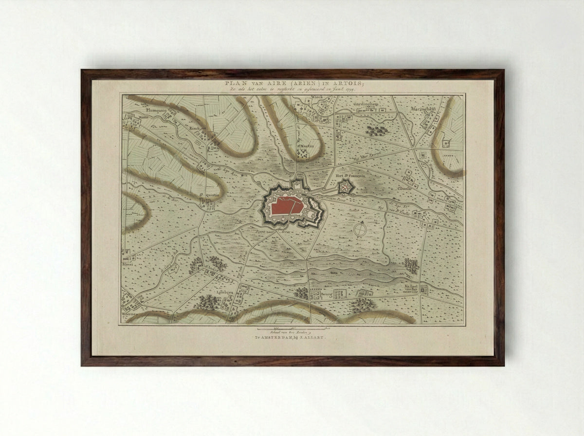 Plan van de versterkingen van Aire - Cornelis van Baarsel - Framed Print Dark Wood