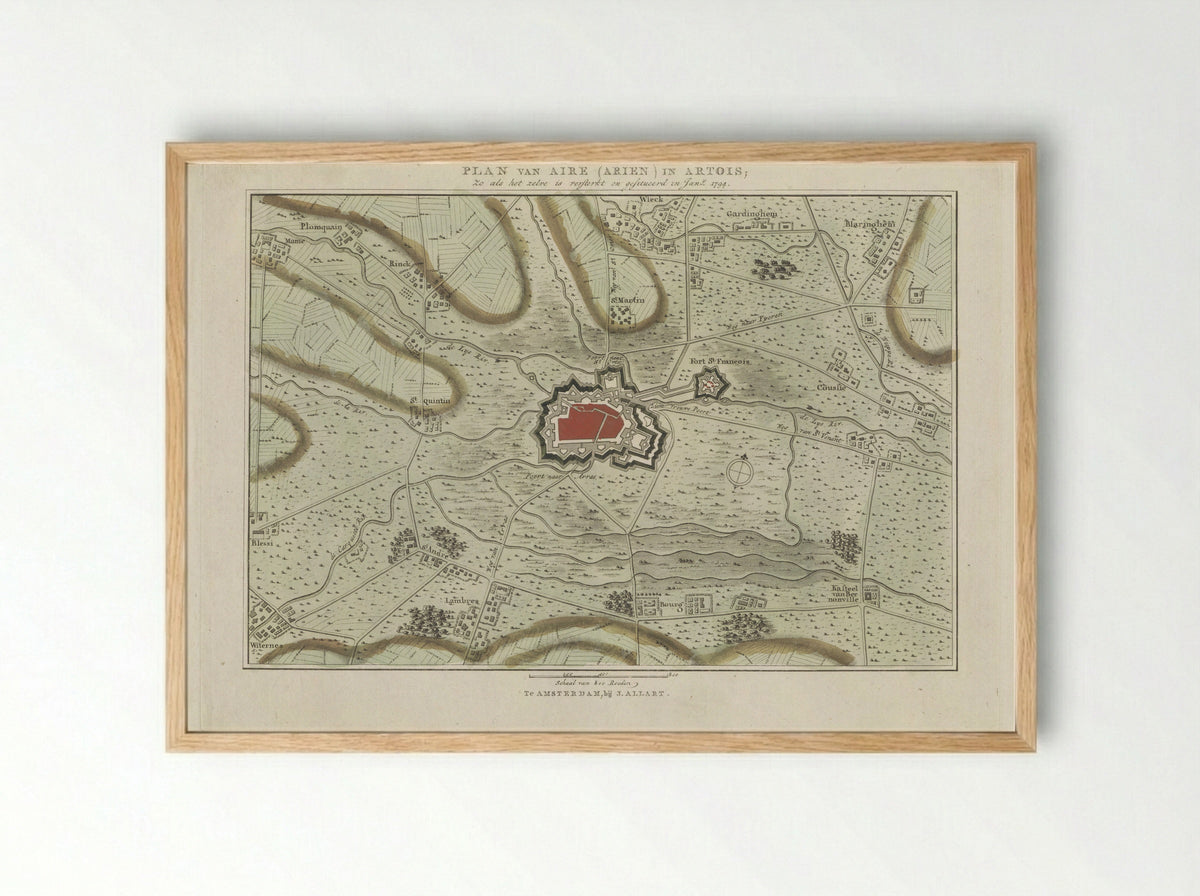 Plan van de versterkingen van Aire - Cornelis van Baarsel - Framed Print Wood