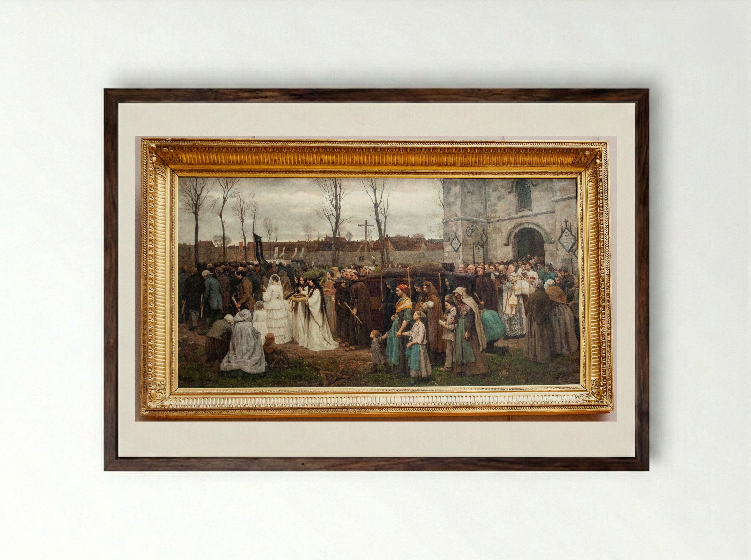 Plantation d'un Calvaire - Jules Breton - Framed Print Dark Wood