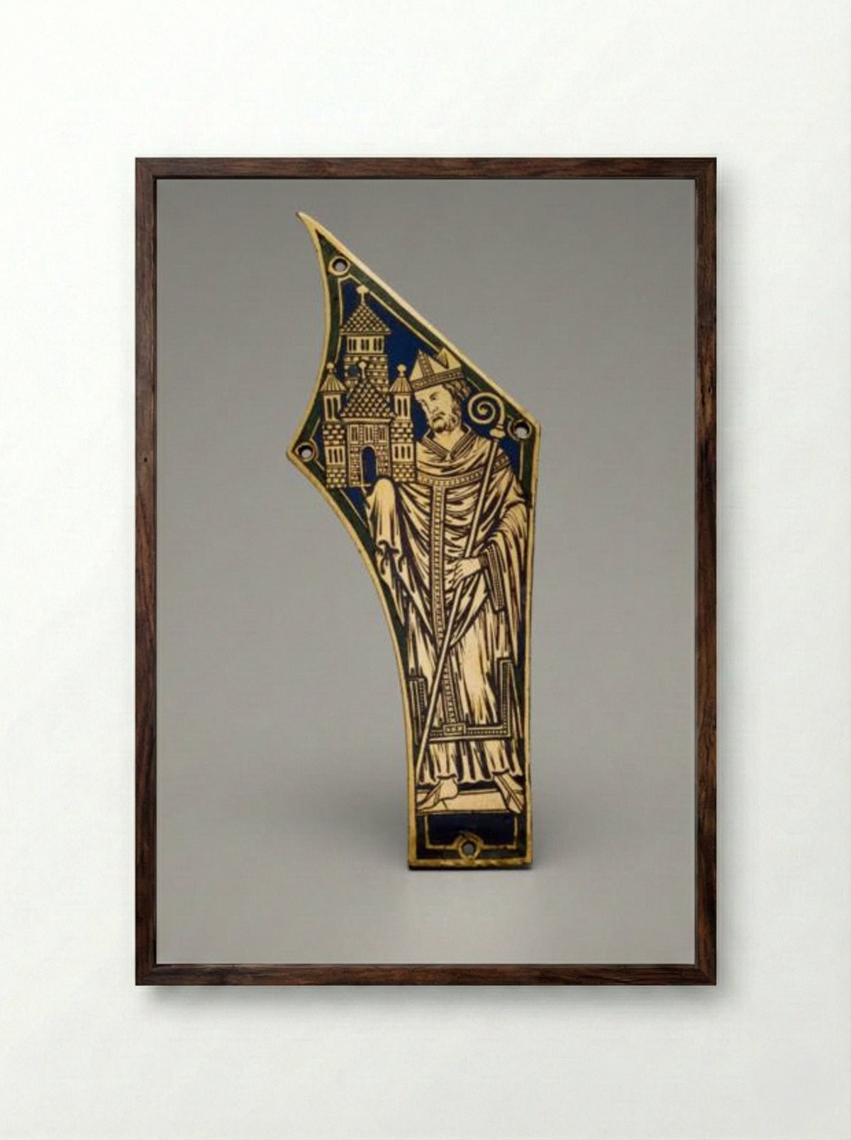 Plaque with Bishop - Nicholas of Verdun - Framed Print Dark Wood