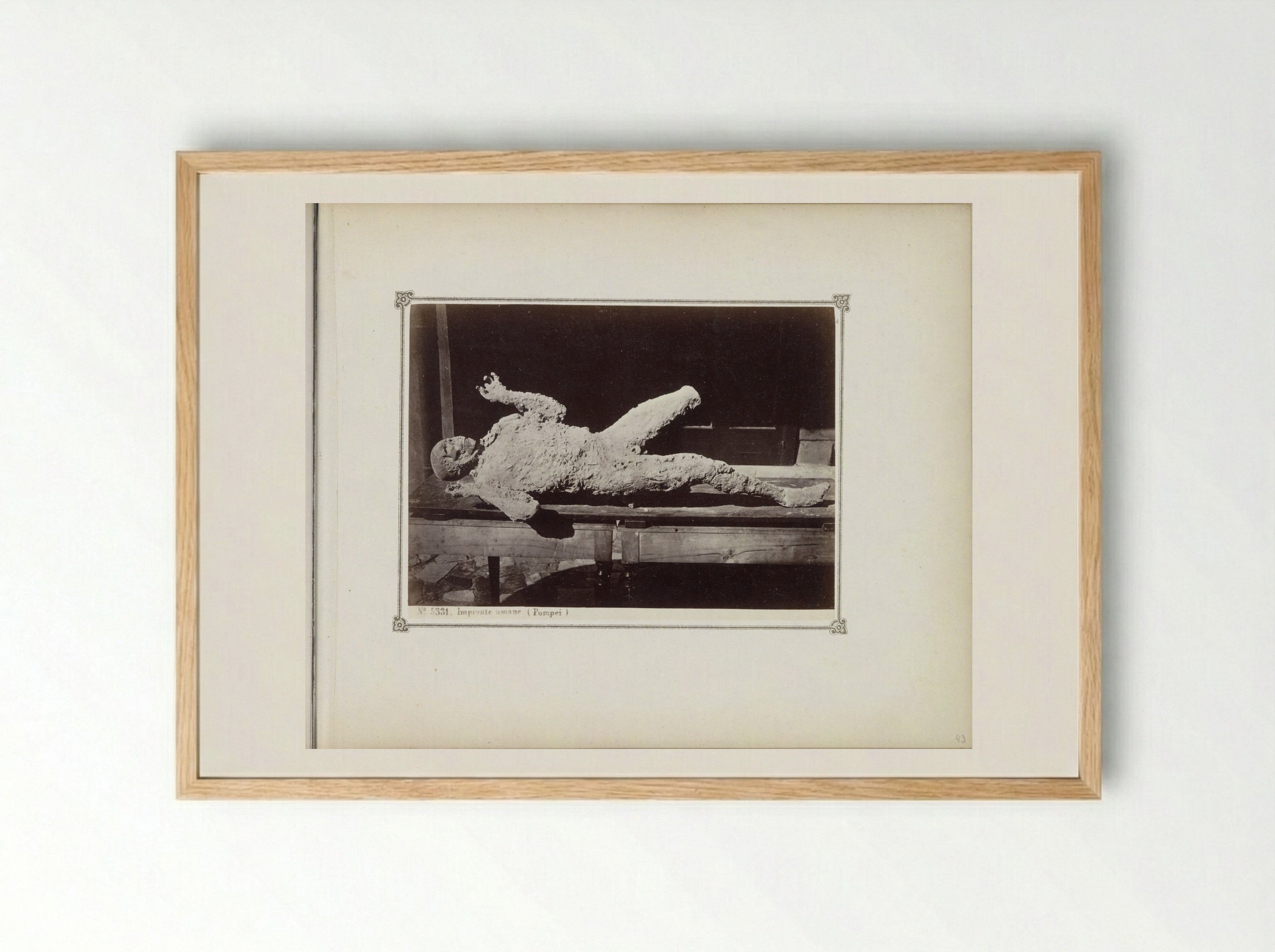 Plaster Cast of a Victim of the Eruption of Vesuvius - Giorgio Sommer - Framed Print Wood