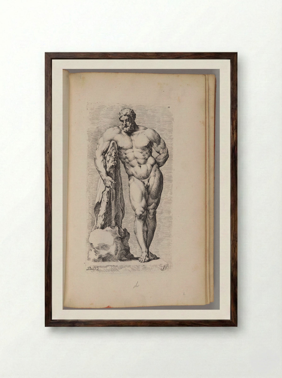 Plate 11: So-called Farnese Hercules - Jan de Bisschop - Framed Print Dark Wood