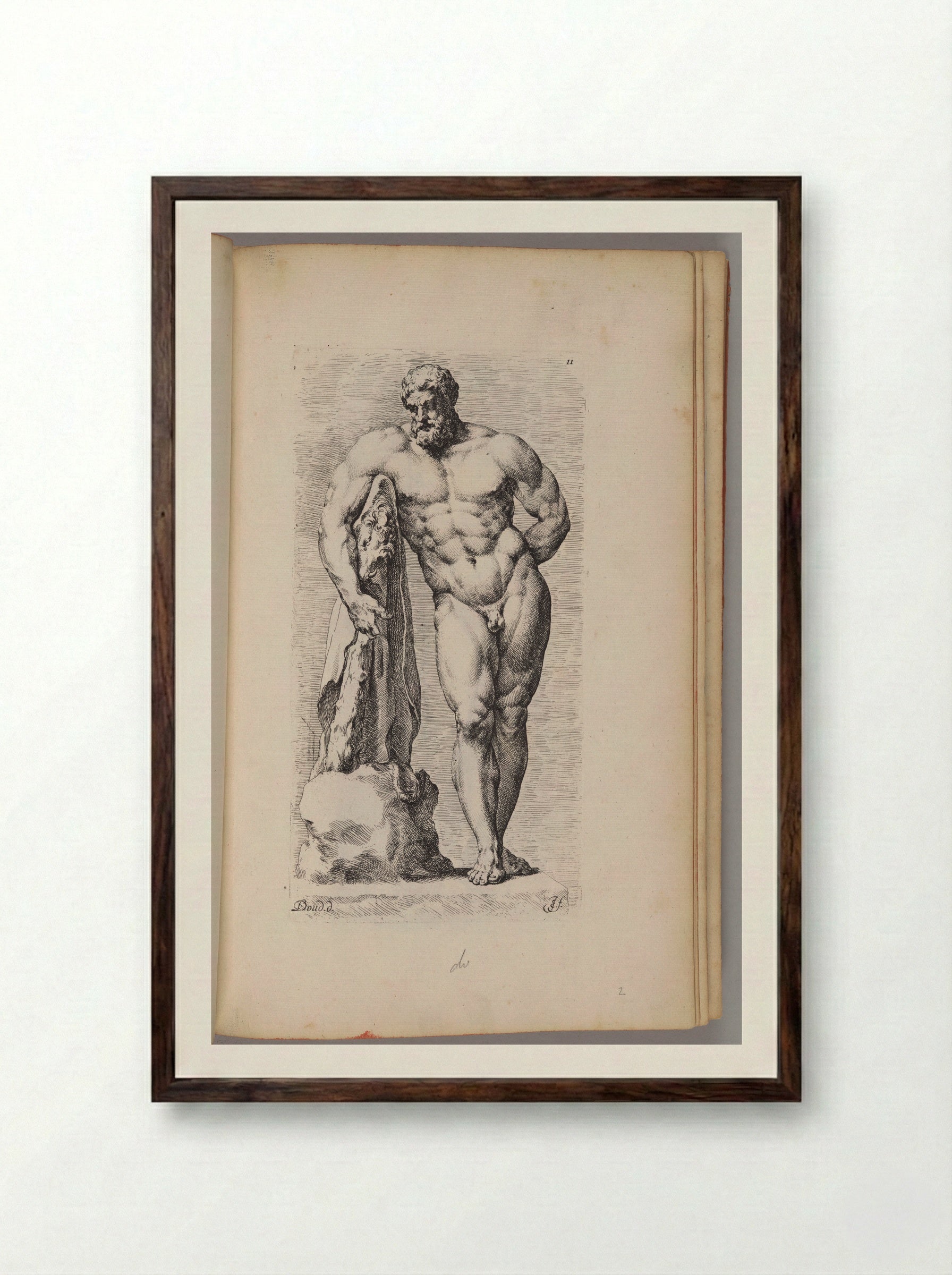 Plate 11: So-called Farnese Hercules - Jan de Bisschop - Framed Print Dark Wood