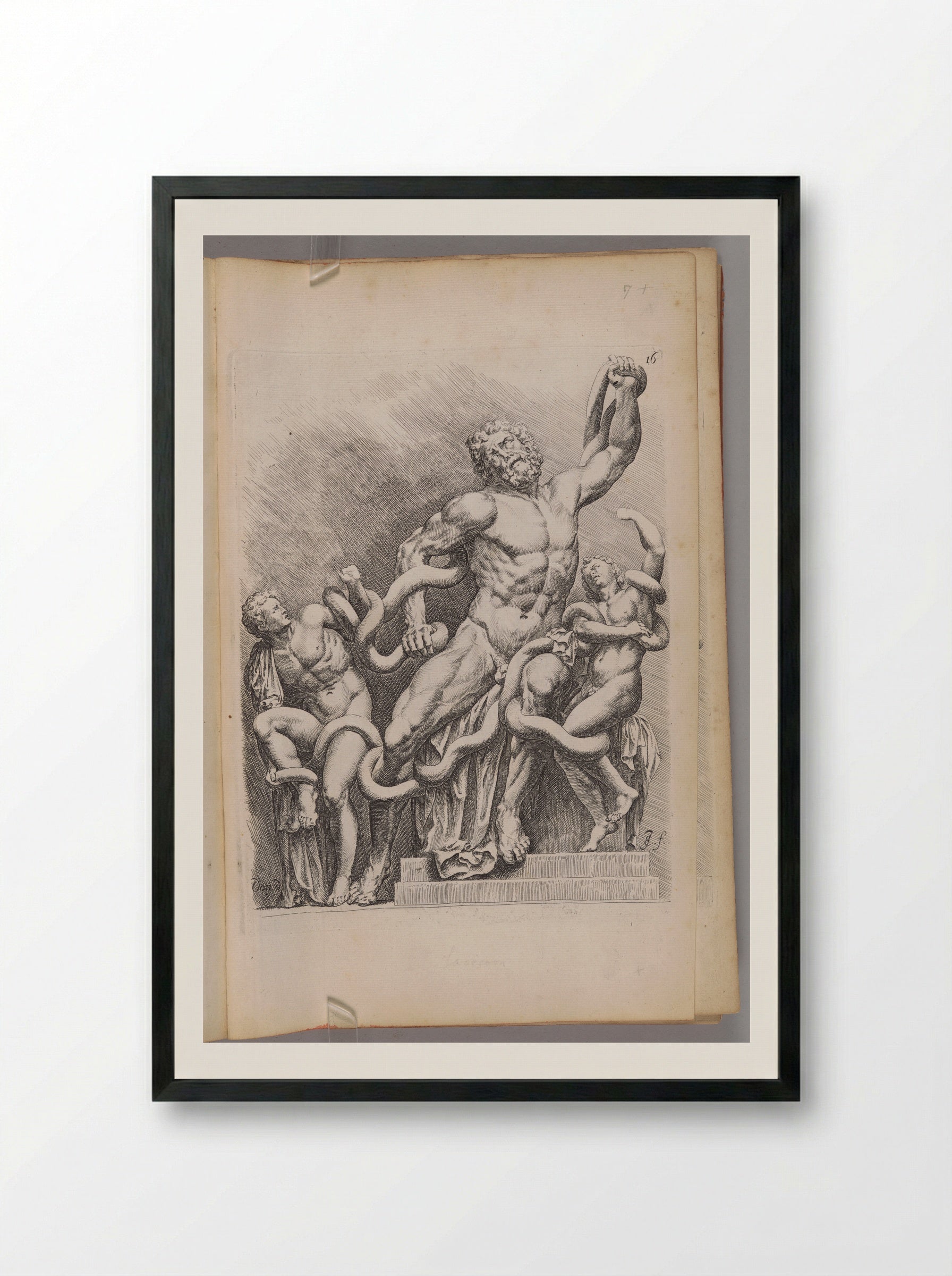 Plate 16: Laocoon and his Sons - Jan de Bisschop - Framed Print Black