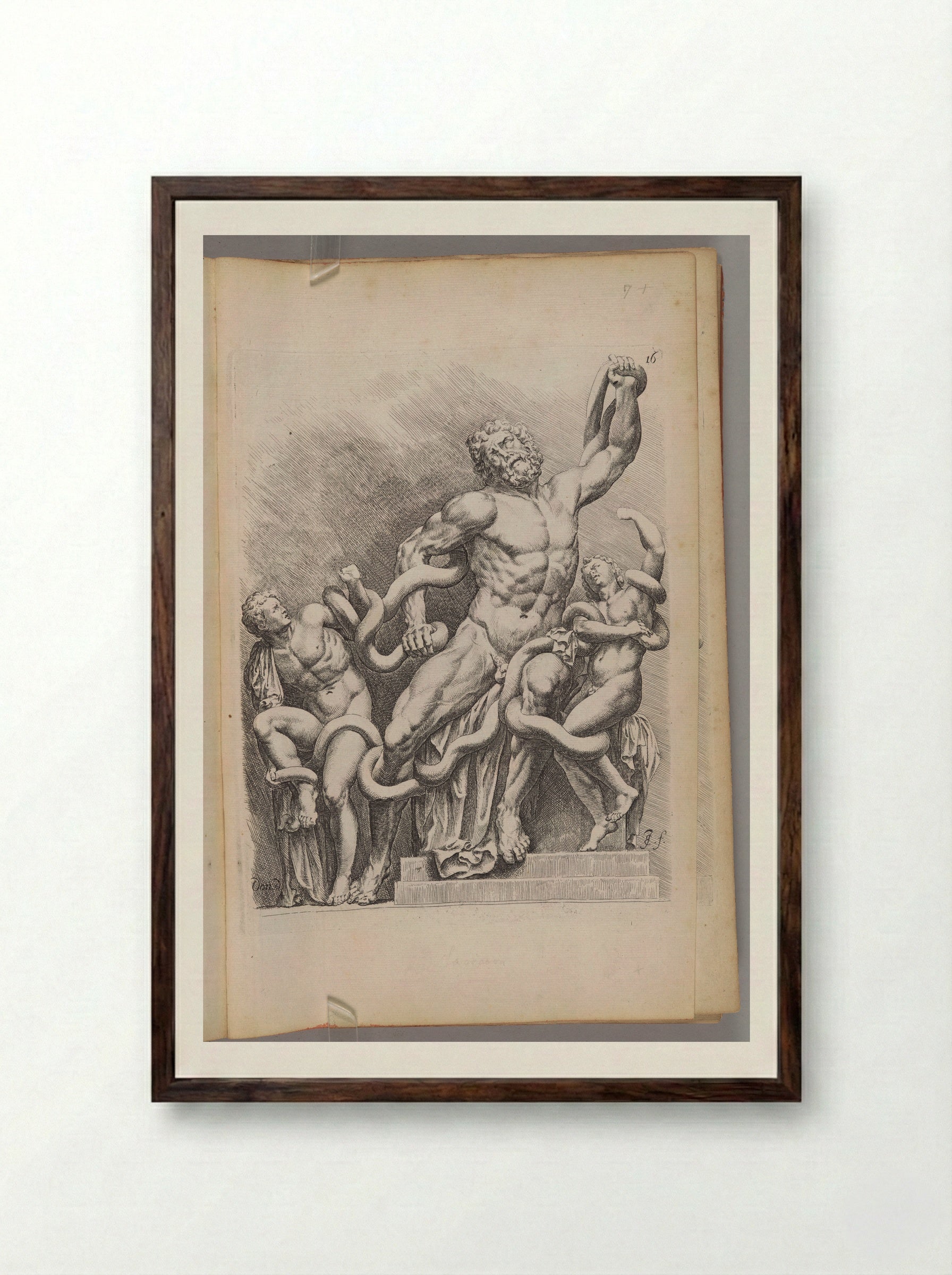 Plate 16: Laocoon and his Sons - Jan de Bisschop - Framed Print Dark Wood