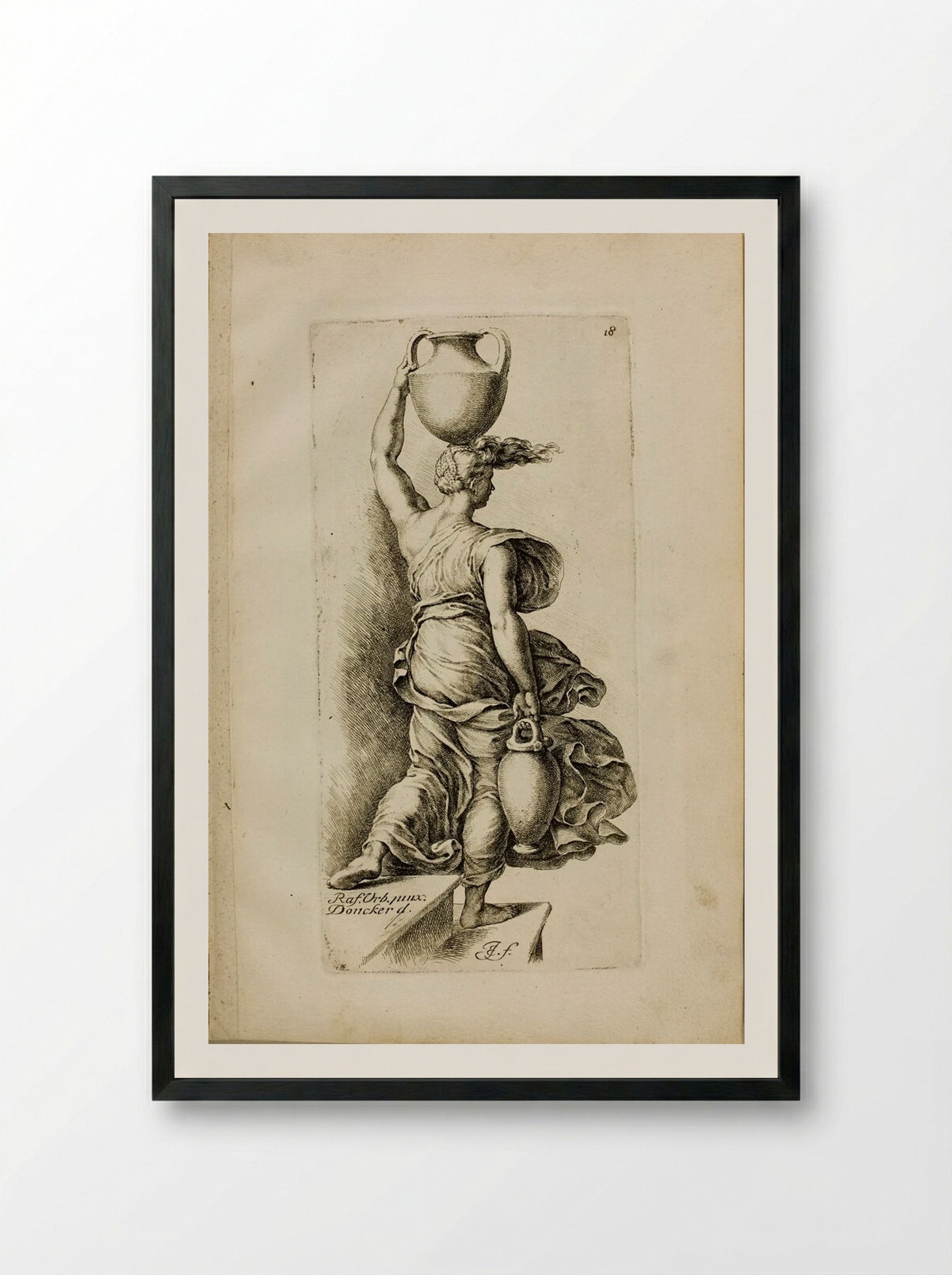 Plate 18: Girl Carrying Water - Jan de Bisschop - Framed Print Black