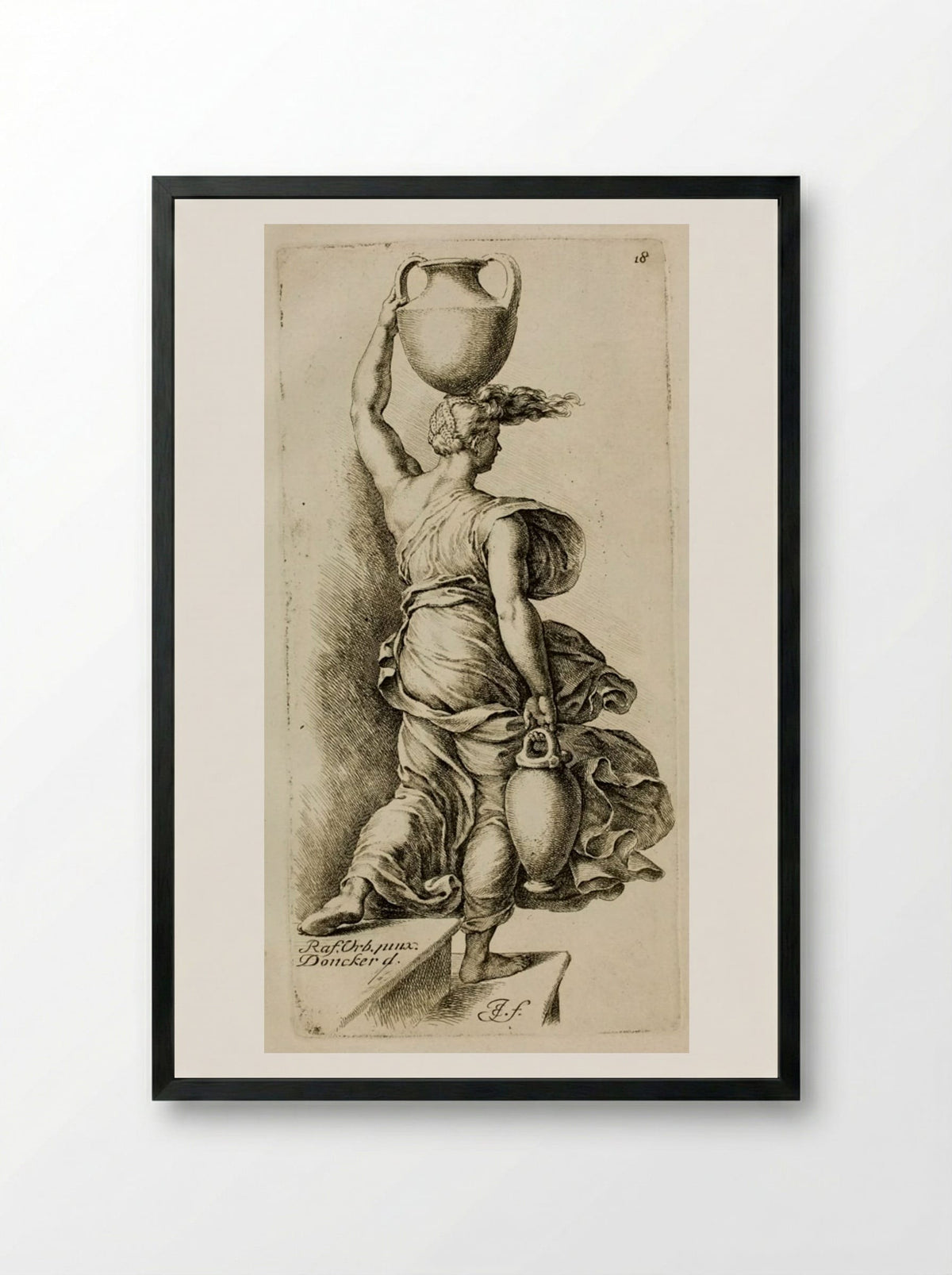 Plate 18: Girl Carrying Water - Jan de Bisschop - Framed Print Black