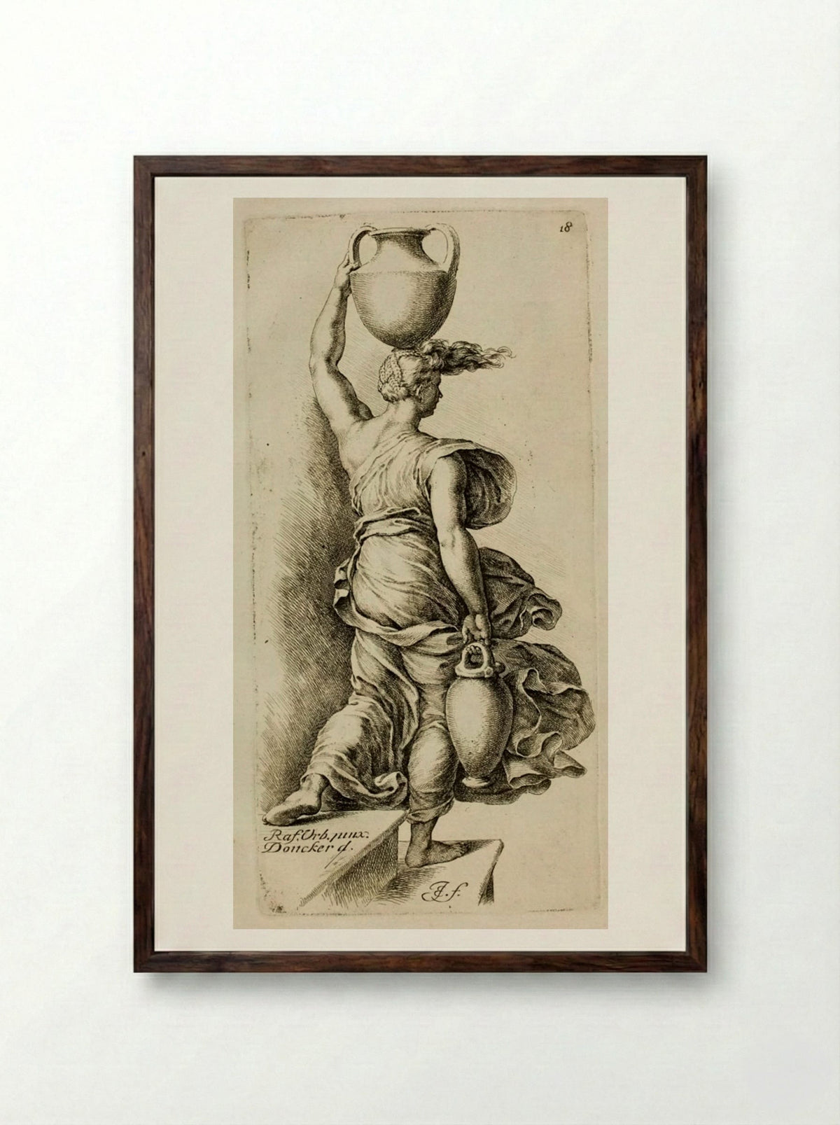 Plate 18: Girl Carrying Water - Jan de Bisschop - Framed Print Dark Wood