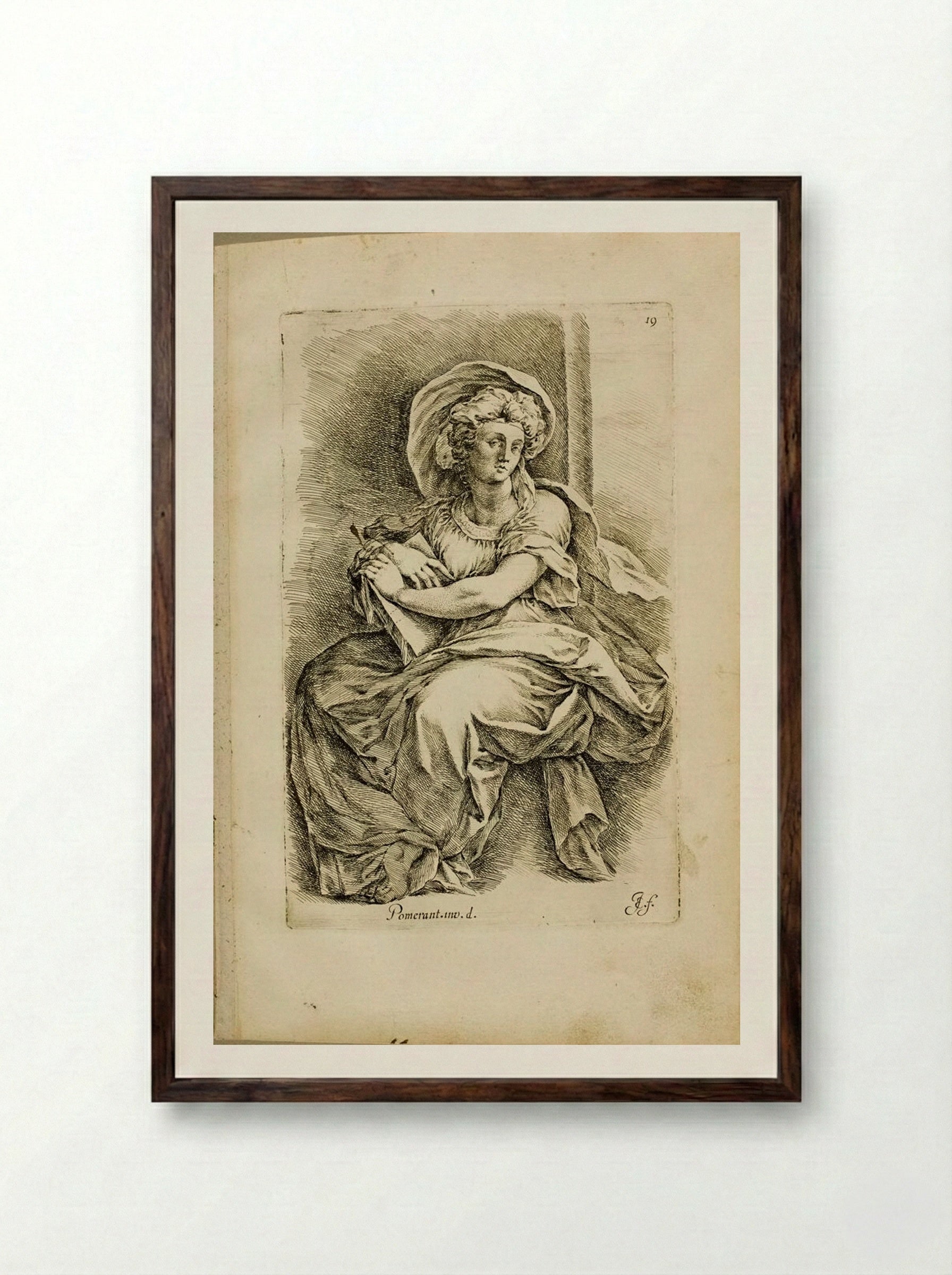 Plate 19: Sibyl (?) or Miriam, the Sister of Moses (?) - Jan de Bisschop - Framed Print Dark Wood