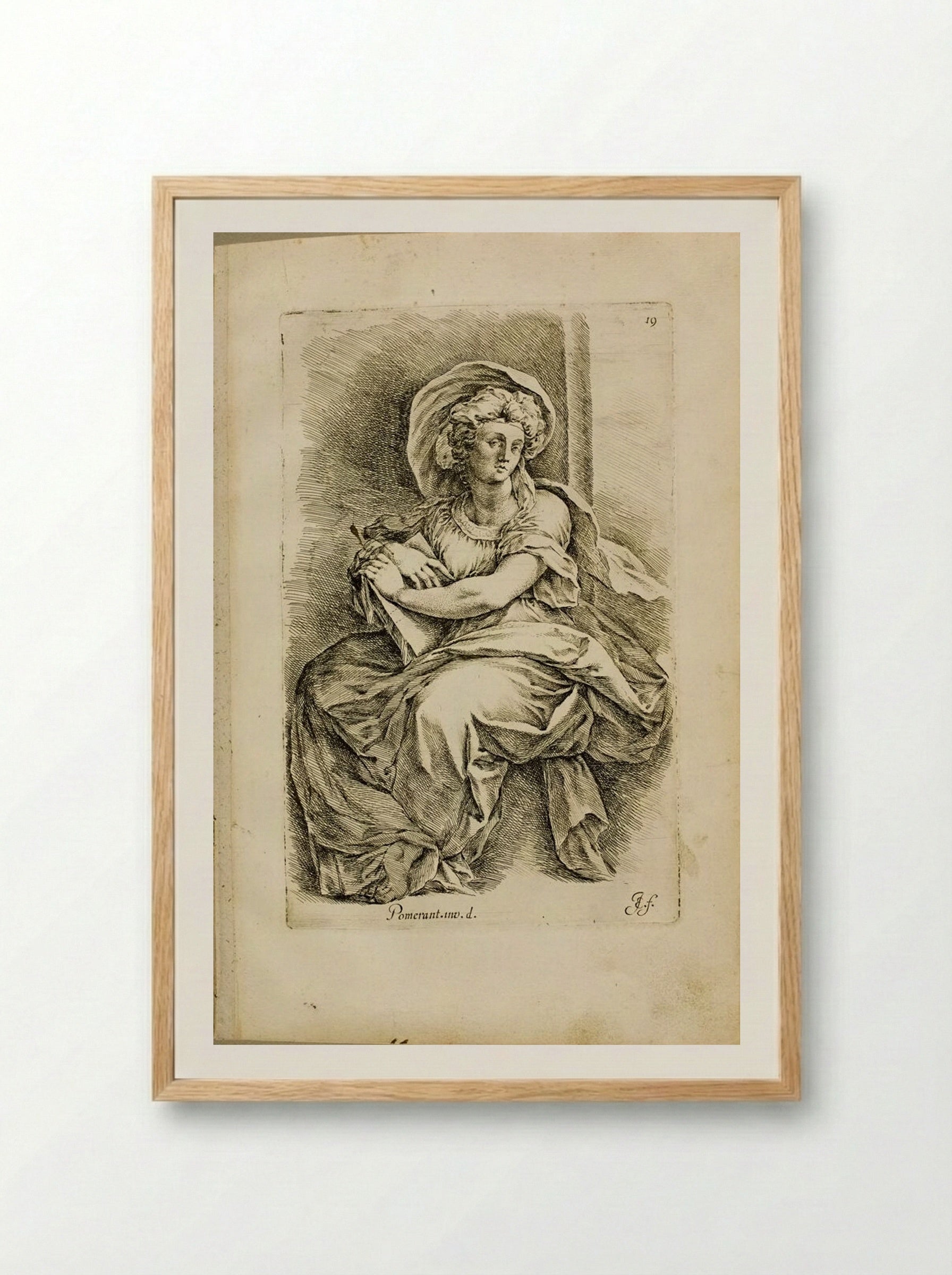 Plate 19: Sibyl (?) or Miriam, the Sister of Moses (?) - Jan de Bisschop - Framed Print Wood