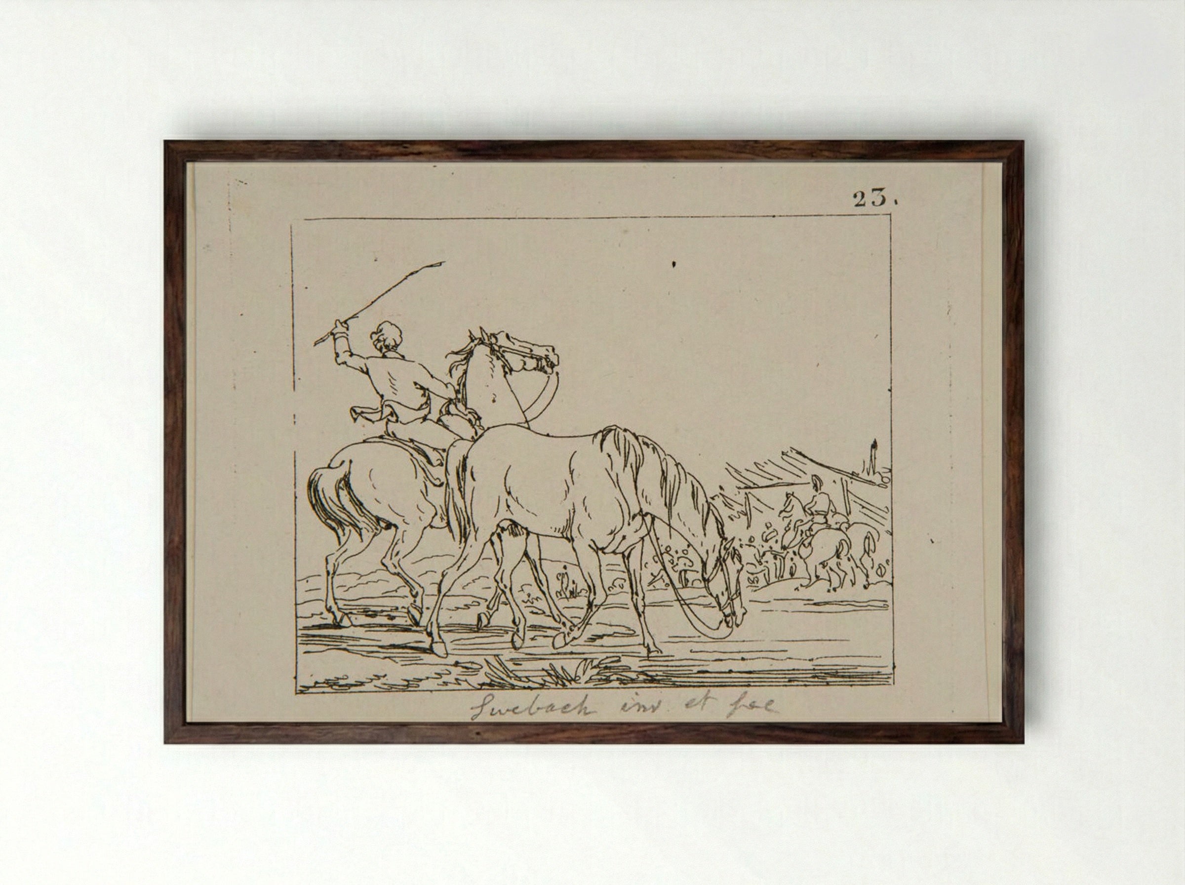 Plate 23 (Equestrian Study) - Jacques-Francois-Joseph Swebach - Framed Print Dark Wood
