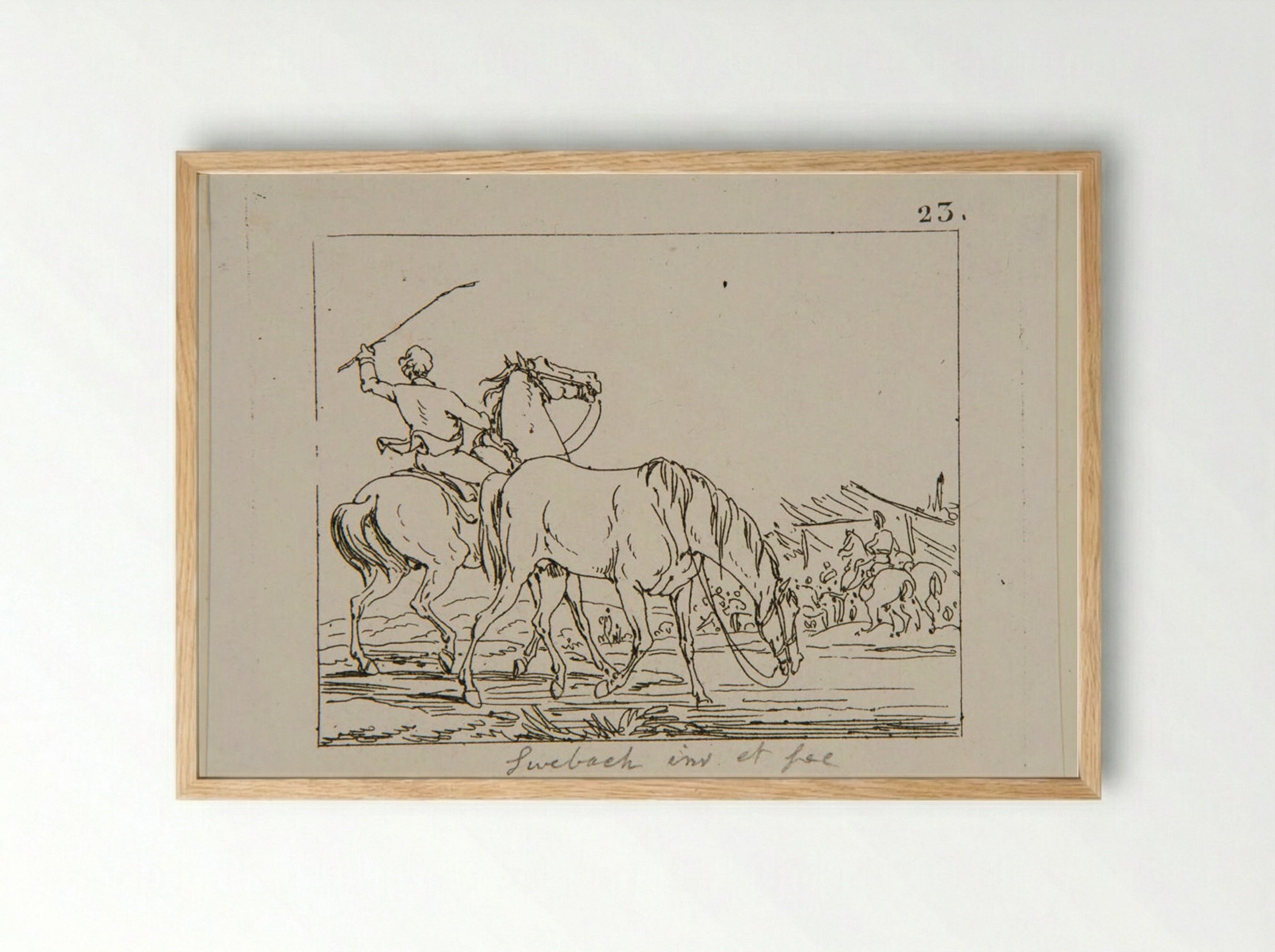 Plate 23 (Equestrian Study) - Jacques-Francois-Joseph Swebach - Framed Print Wood