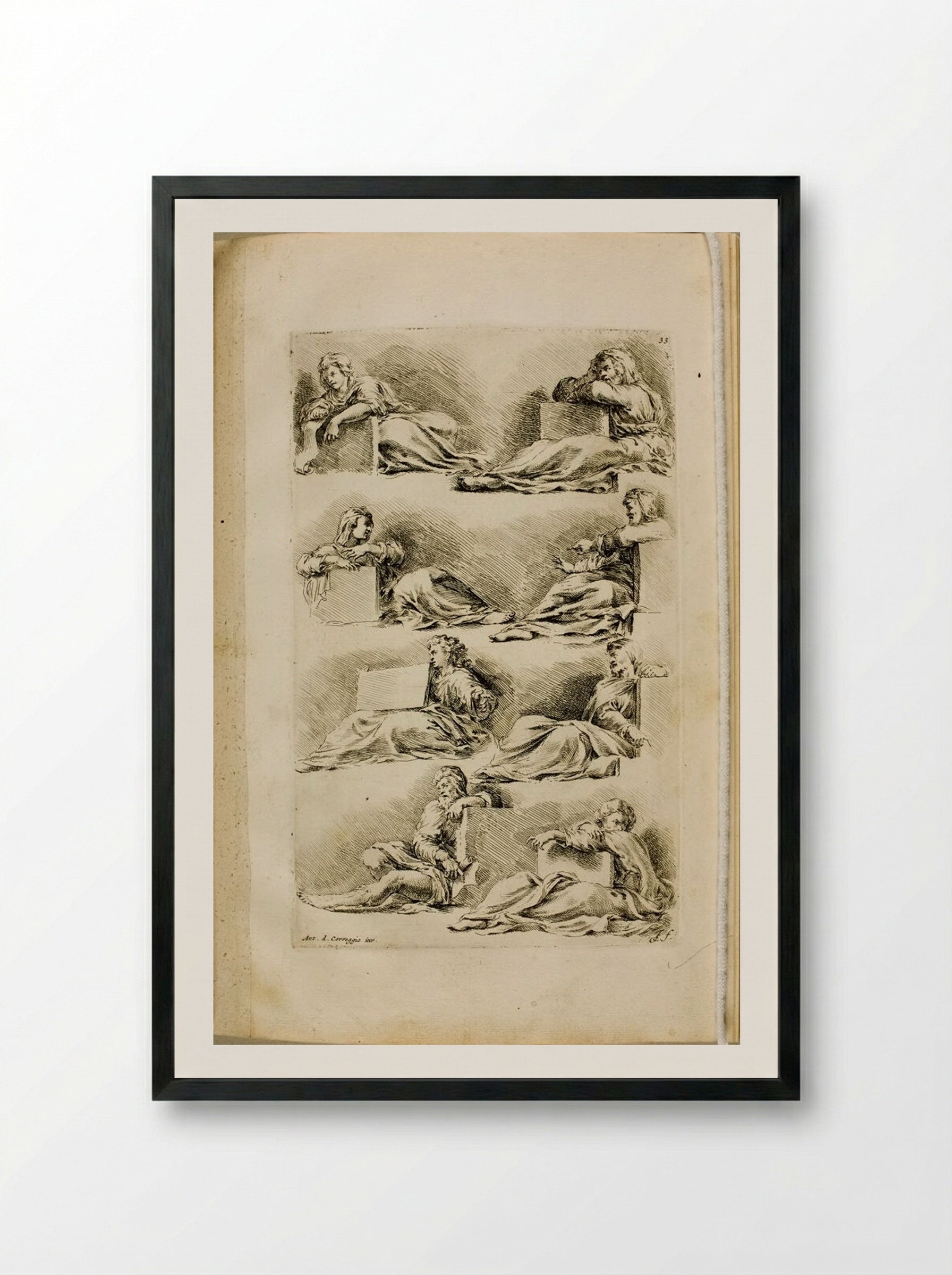 Plate 33: Eight Seated Prophets and Sibyls, Holding Tablets - Jan de Bisschop - Framed Print Black
