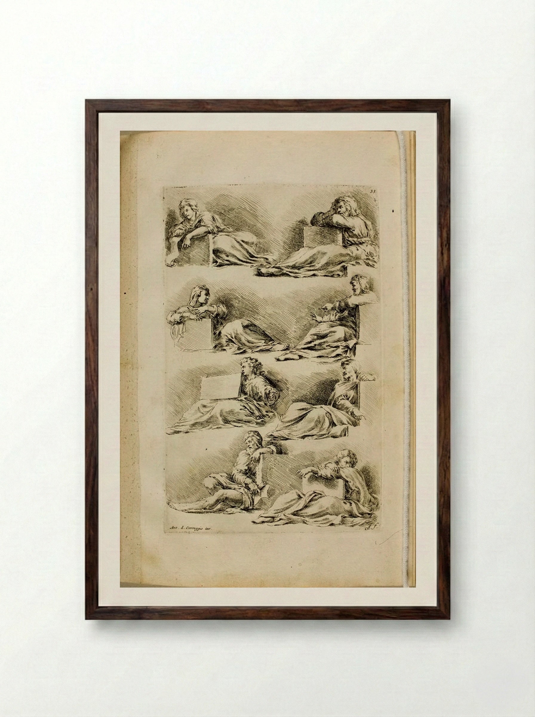 Plate 33: Eight Seated Prophets and Sibyls, Holding Tablets - Jan de Bisschop - Framed Print Dark Wood