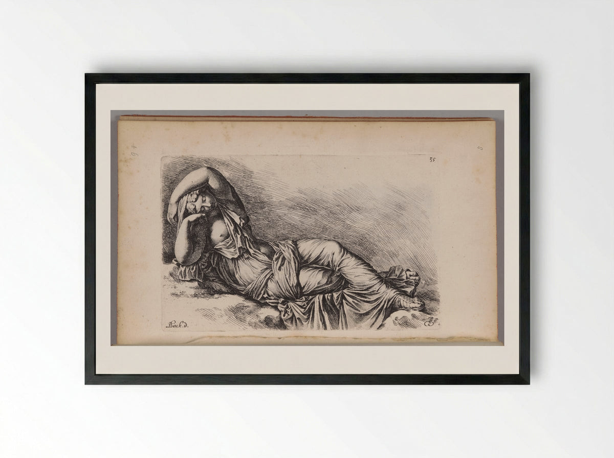 Plate 35: Sleeping Ariadne - Jan de Bisschop - Framed Print Black