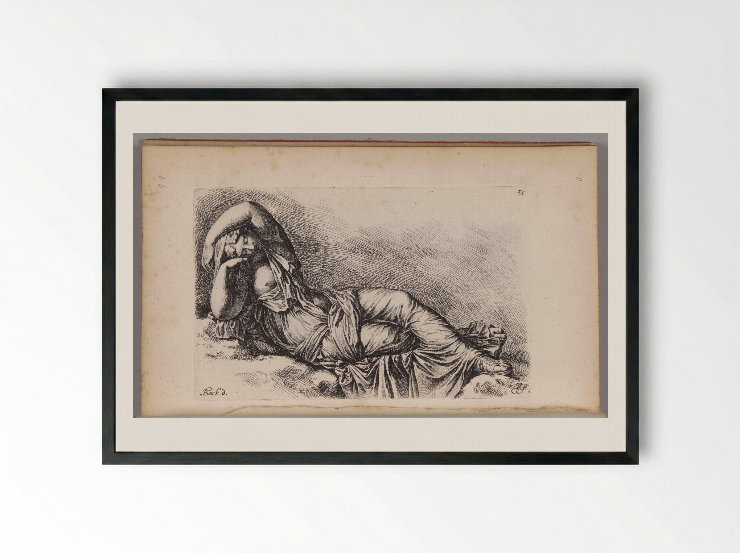 Plate 35: Sleeping Ariadne - Jan de Bisschop - Framed Print Black
