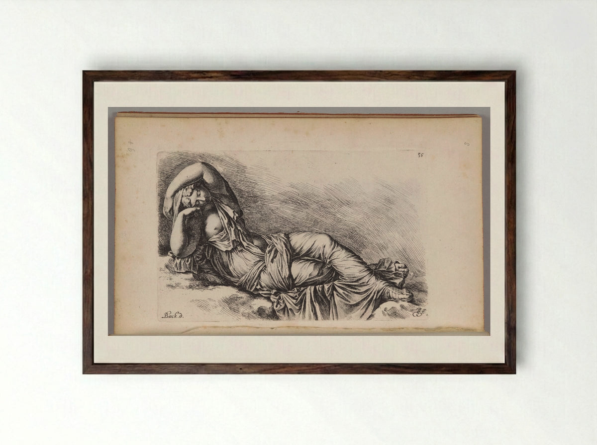 Plate 35: Sleeping Ariadne - Jan de Bisschop - Framed Print Dark Wood