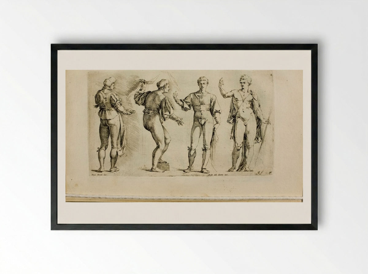 Plate 38: Four Standing Male Figures - Jan de Bisschop - Framed Print Black