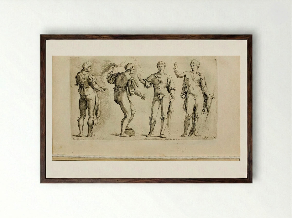 Plate 38: Four Standing Male Figures - Jan de Bisschop - Framed Print Dark Wood