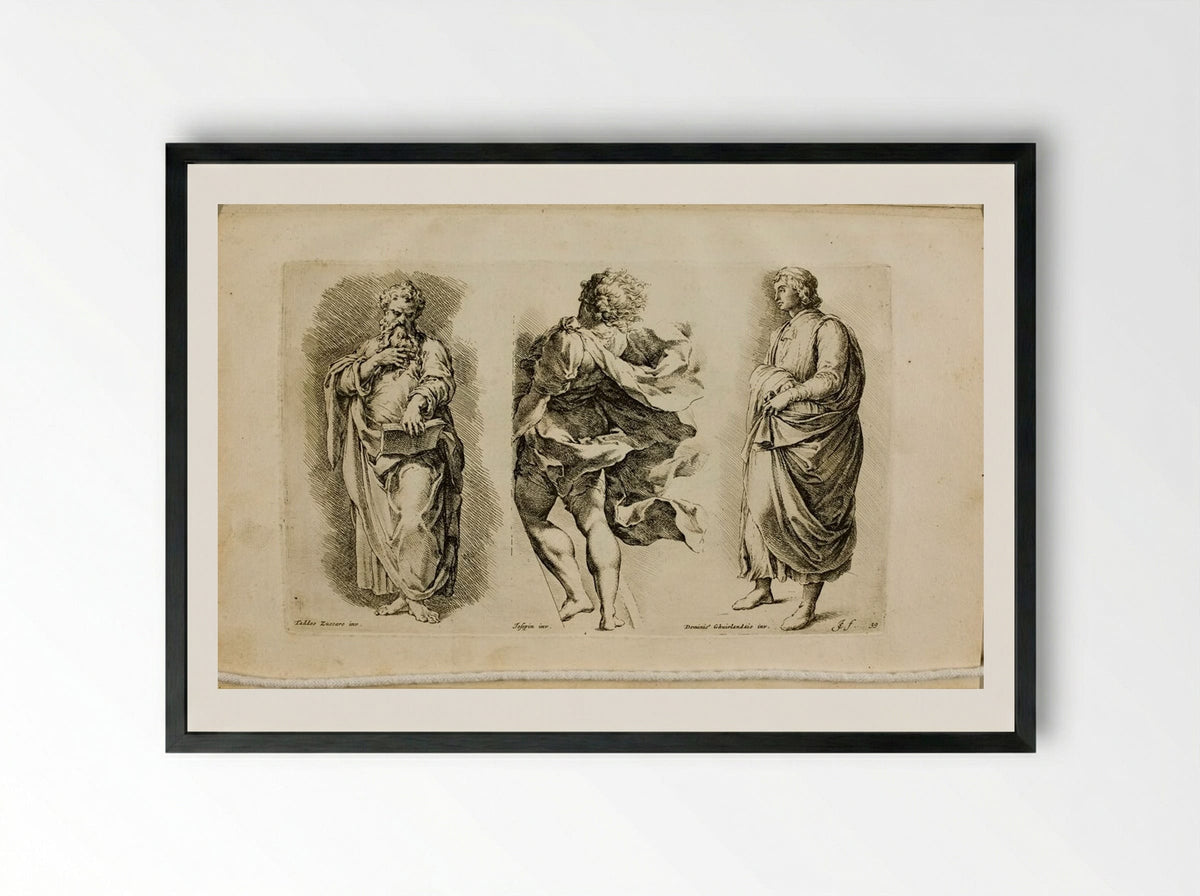 Plate 39: Three Standing Male Figures - Jan de Bisschop - Framed Print Black