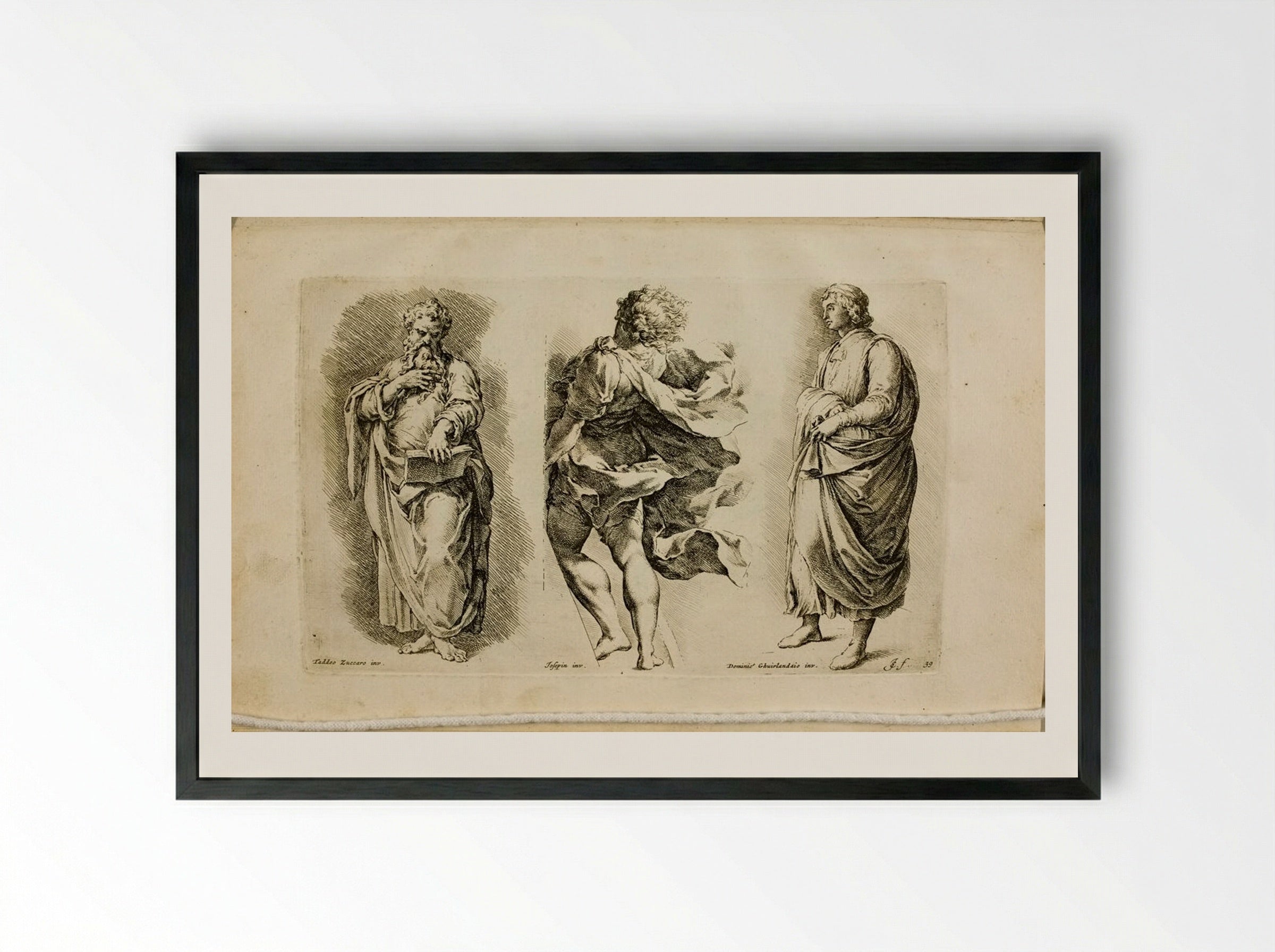 Plate 39: Three Standing Male Figures - Jan de Bisschop - Framed Print Black
