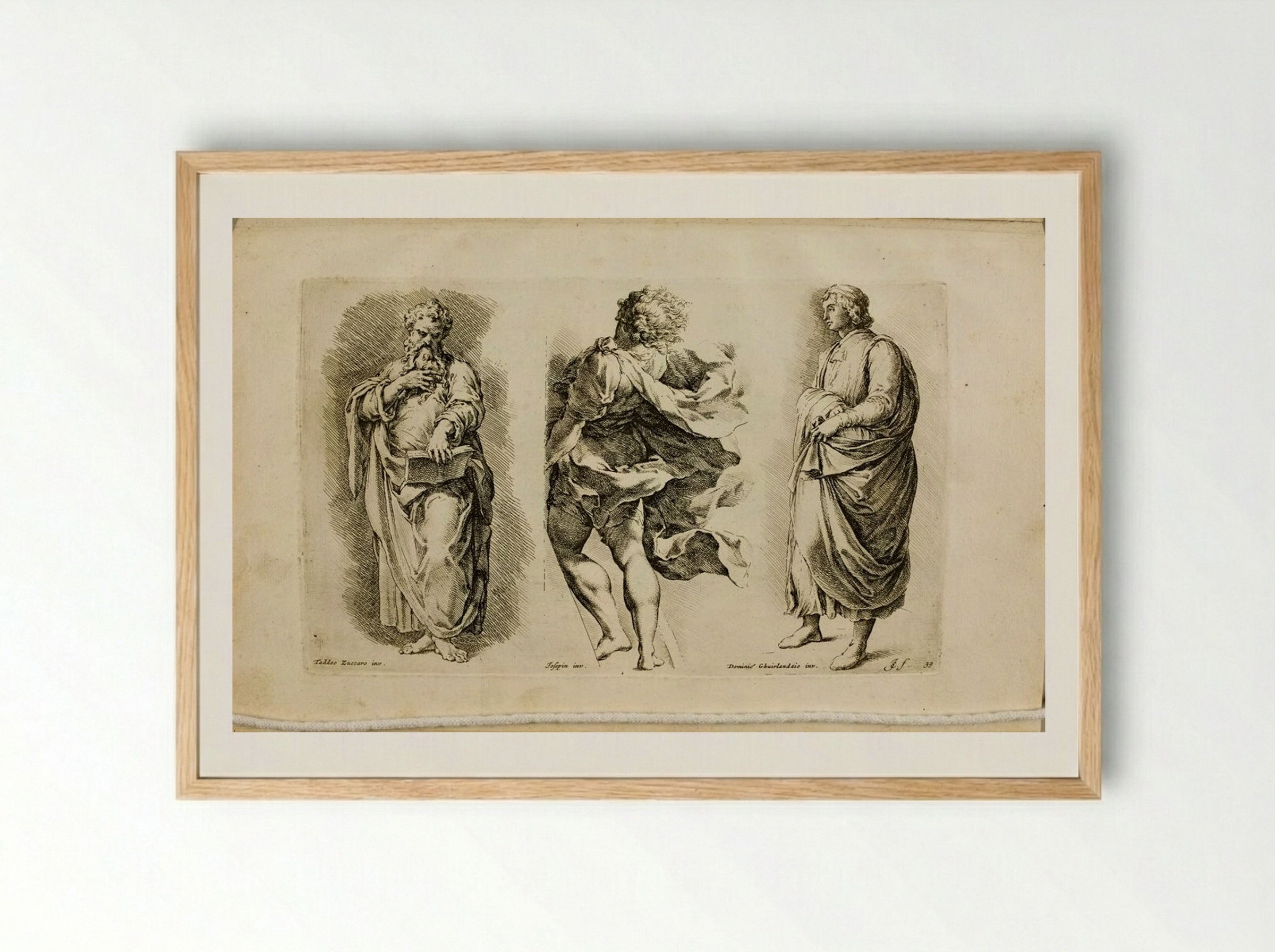 Plate 39: Three Standing Male Figures - Jan de Bisschop - Framed Print Wood