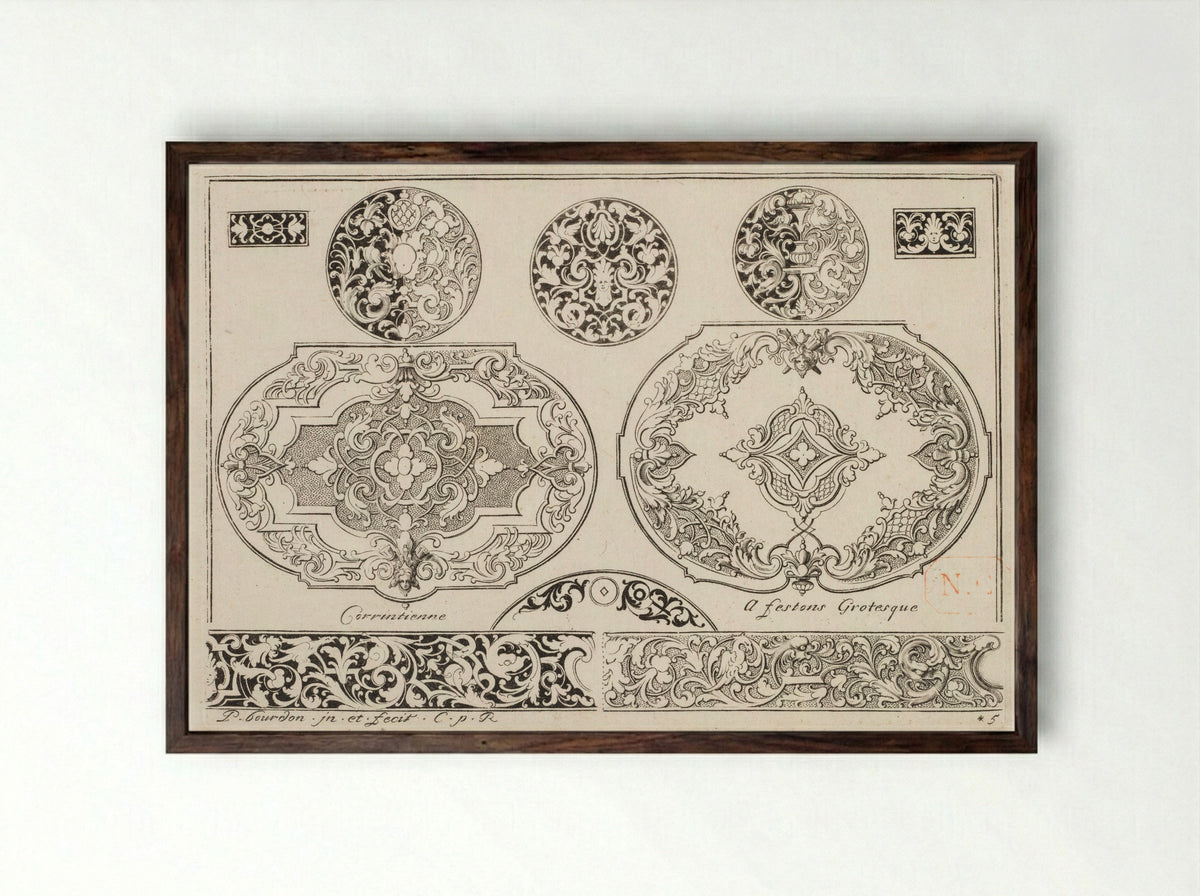Plate 4 from Livre second essais de gravure - Pierre Bourdon - Framed Print Dark Wood