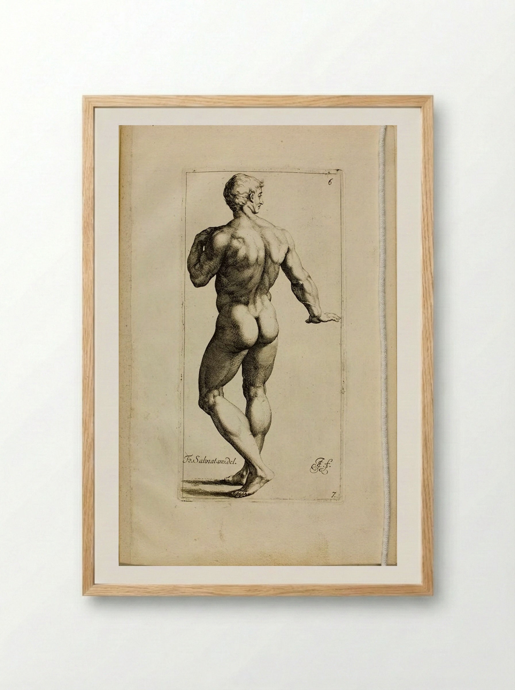 Plate 6: Standing Male Nude, Seen from the Back - Jan de Bisschop - Framed Print Wood
