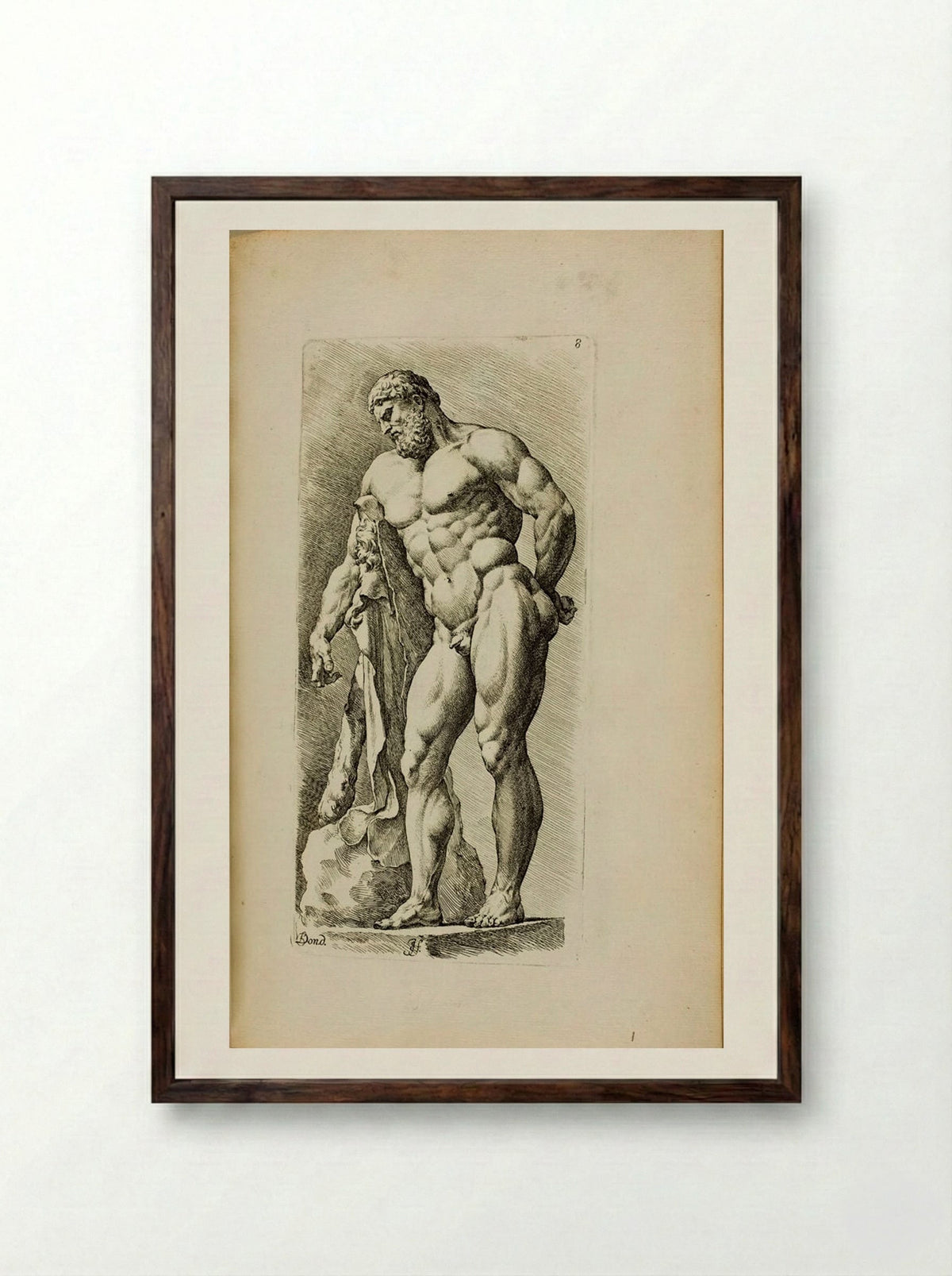 Plate 8: So-called Farnese Hercules - Jan de Bisschop - Framed Print Dark Wood