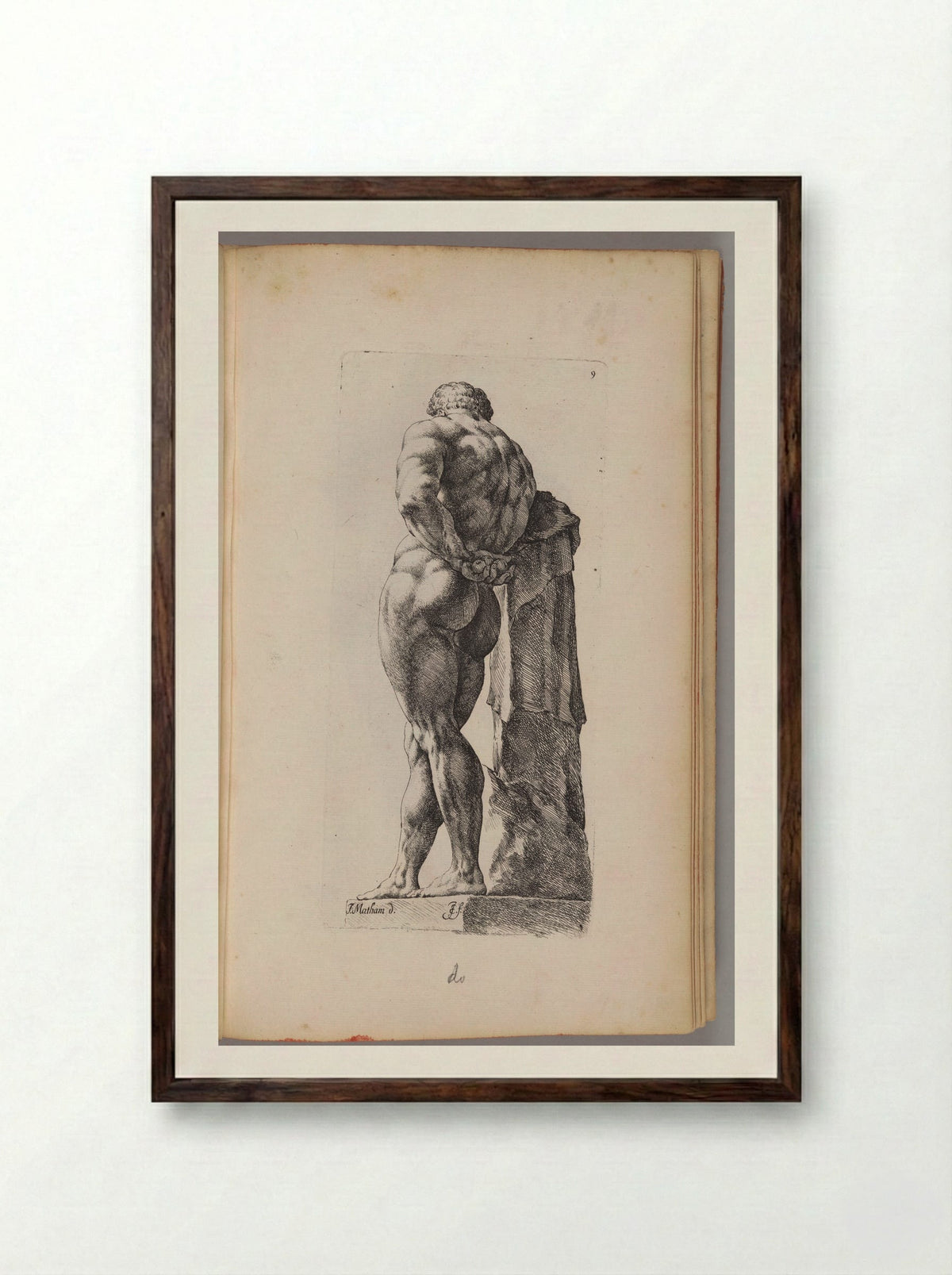 Plate 9: So-called Farnese Hercules - Jan de Bisschop - Framed Print Dark Wood