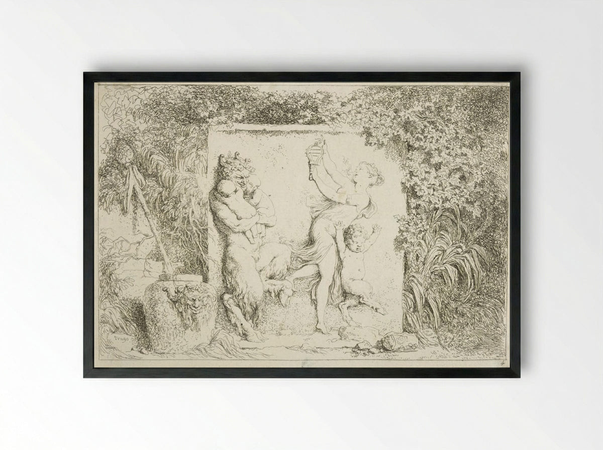 Plate Four: Satyrs' Dance - Jean-Honoré Fragonard - Framed Print Black