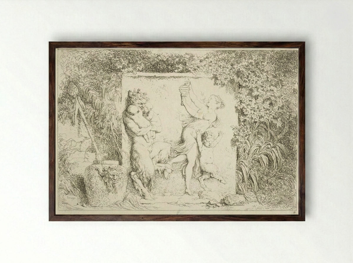 Plate Four: Satyrs' Dance - Jean-Honoré Fragonard - Framed Print Dark Wood