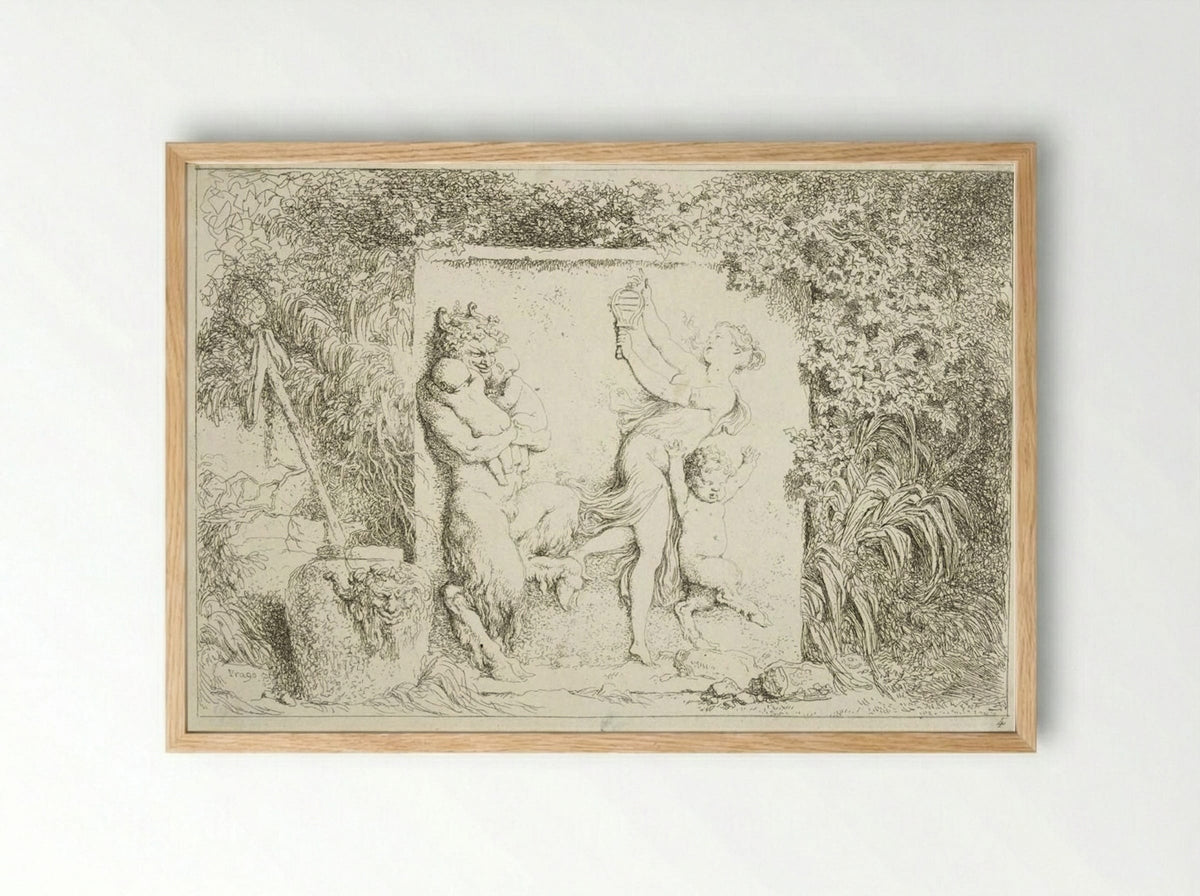 Plate Four: Satyrs' Dance - Jean-Honoré Fragonard - Framed Print Wood