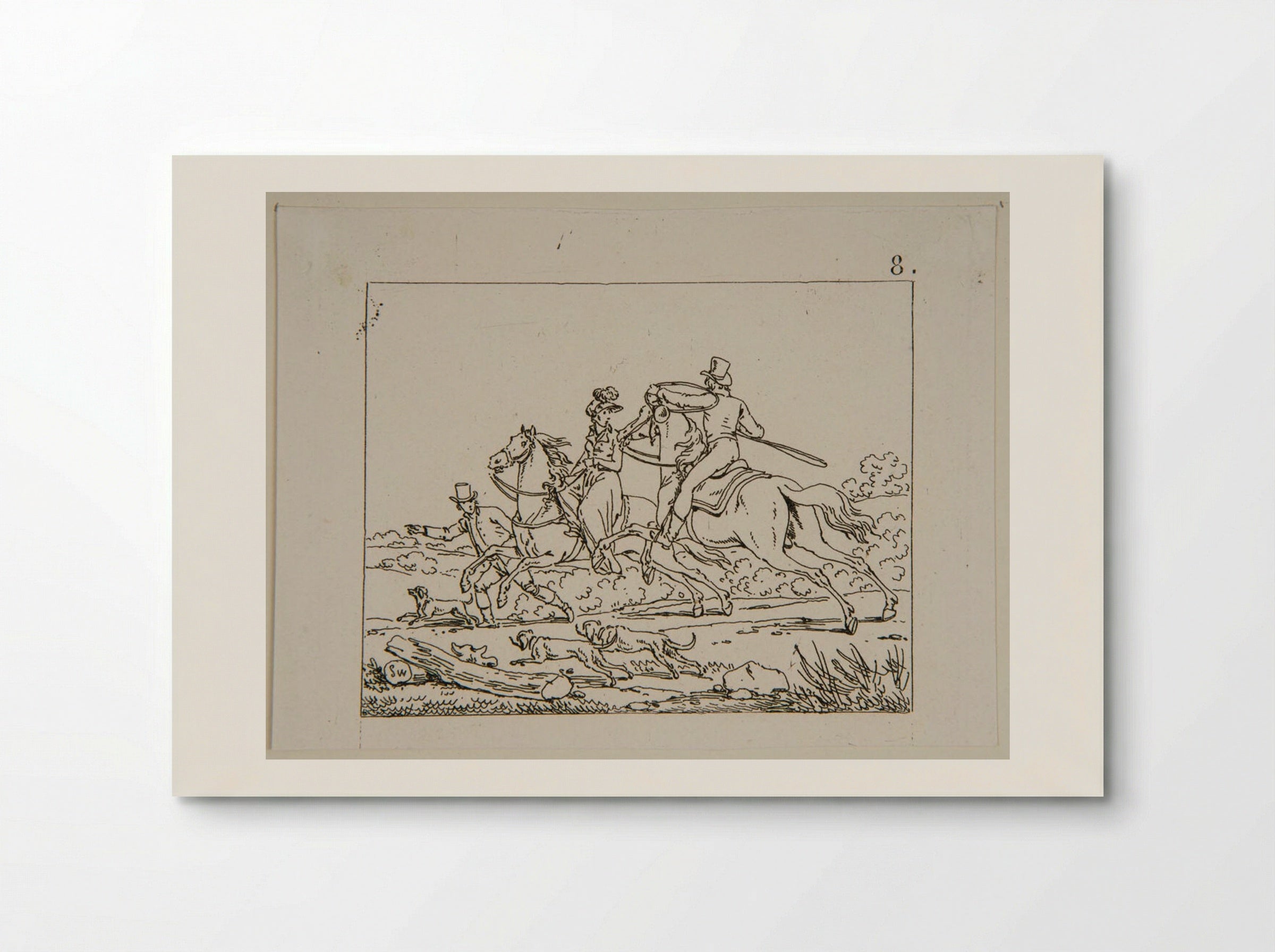 Plate II (Equestrian Scene with Hounds) - Jacques-Francois-Joseph Swebach - Poster