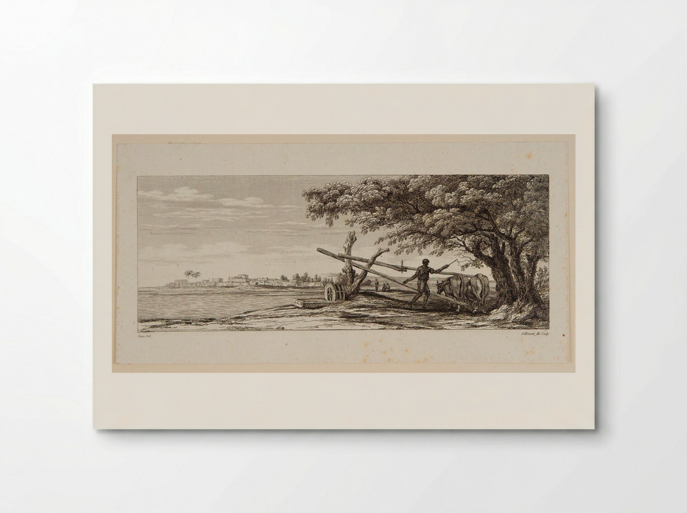 Plate II (Rural Scene with Oxen and Water Wheel) - Victor Pillement - Poster