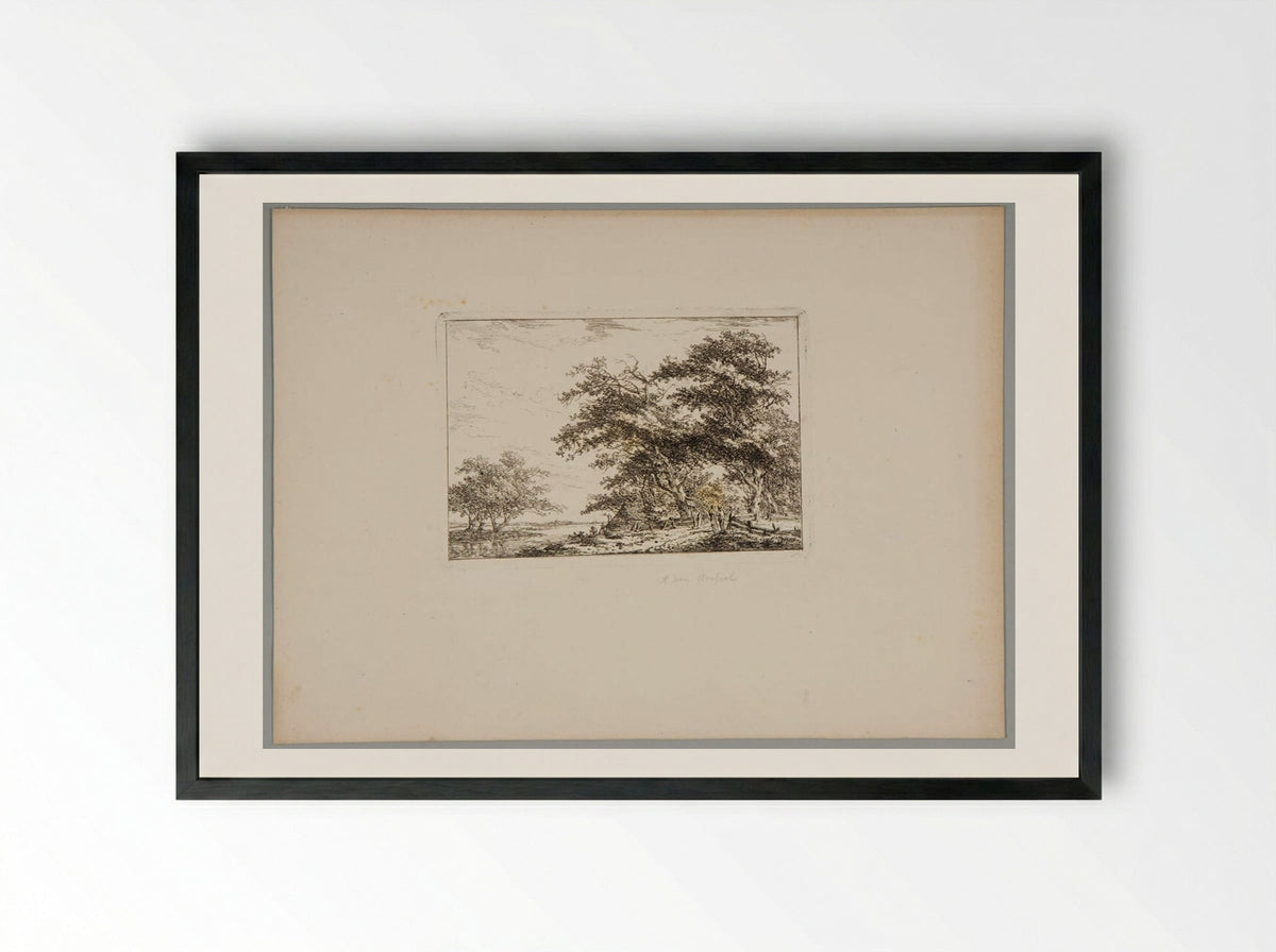 Plate II (Rural Scene with Trees and Figures) - Hermanus van Brussel - Framed Print Black