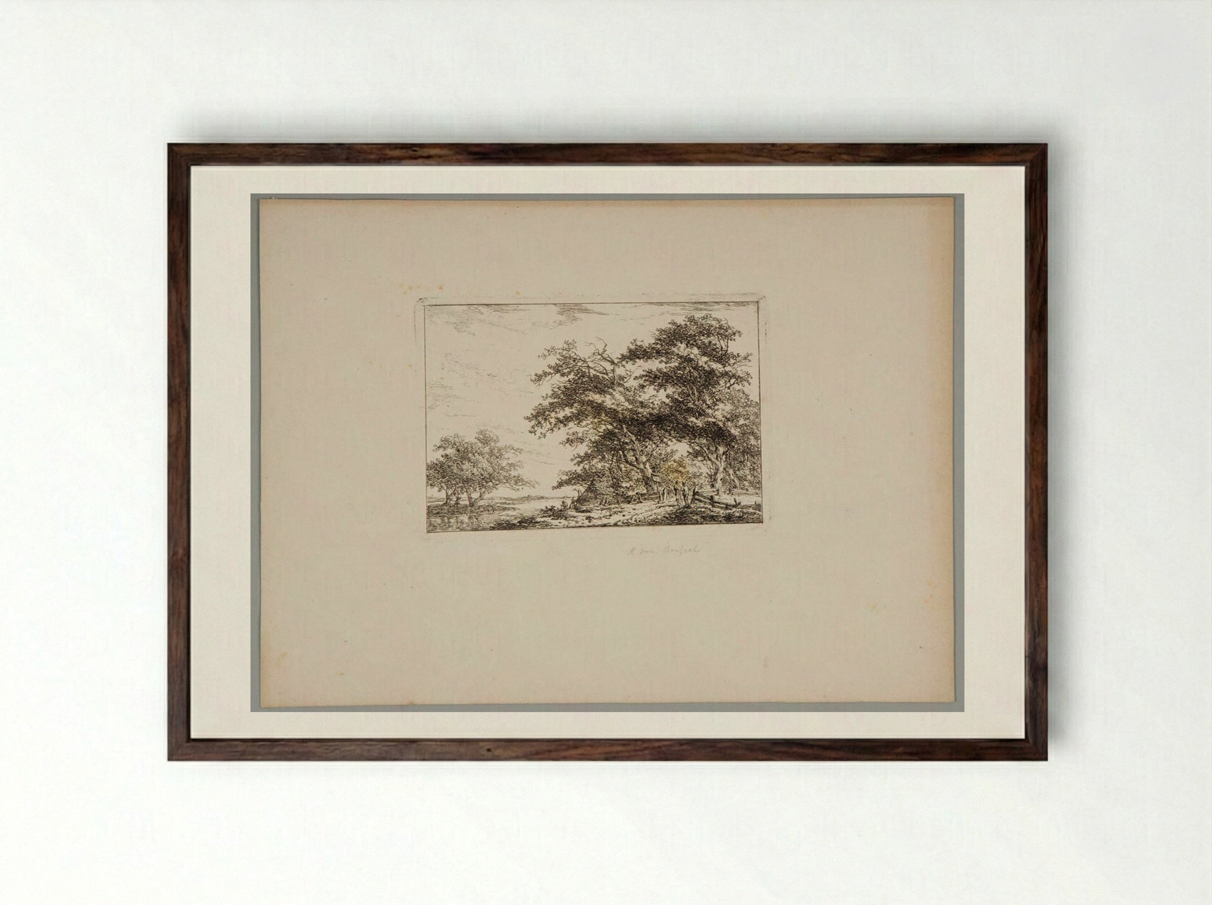 Plate II (Rural Scene with Trees and Figures) - Hermanus van Brussel - Framed Print Dark Wood