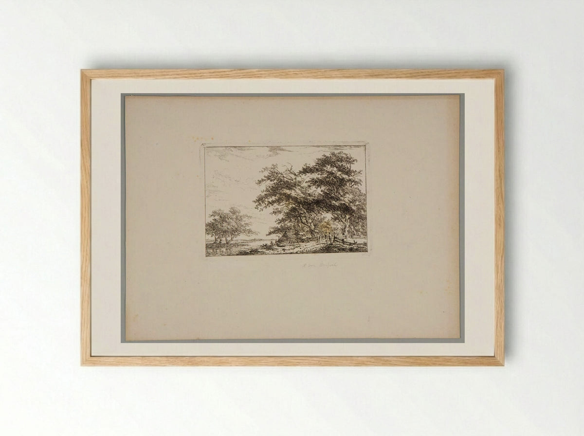 Plate II (Rural Scene with Trees and Figures) - Hermanus van Brussel - Framed Print Wood