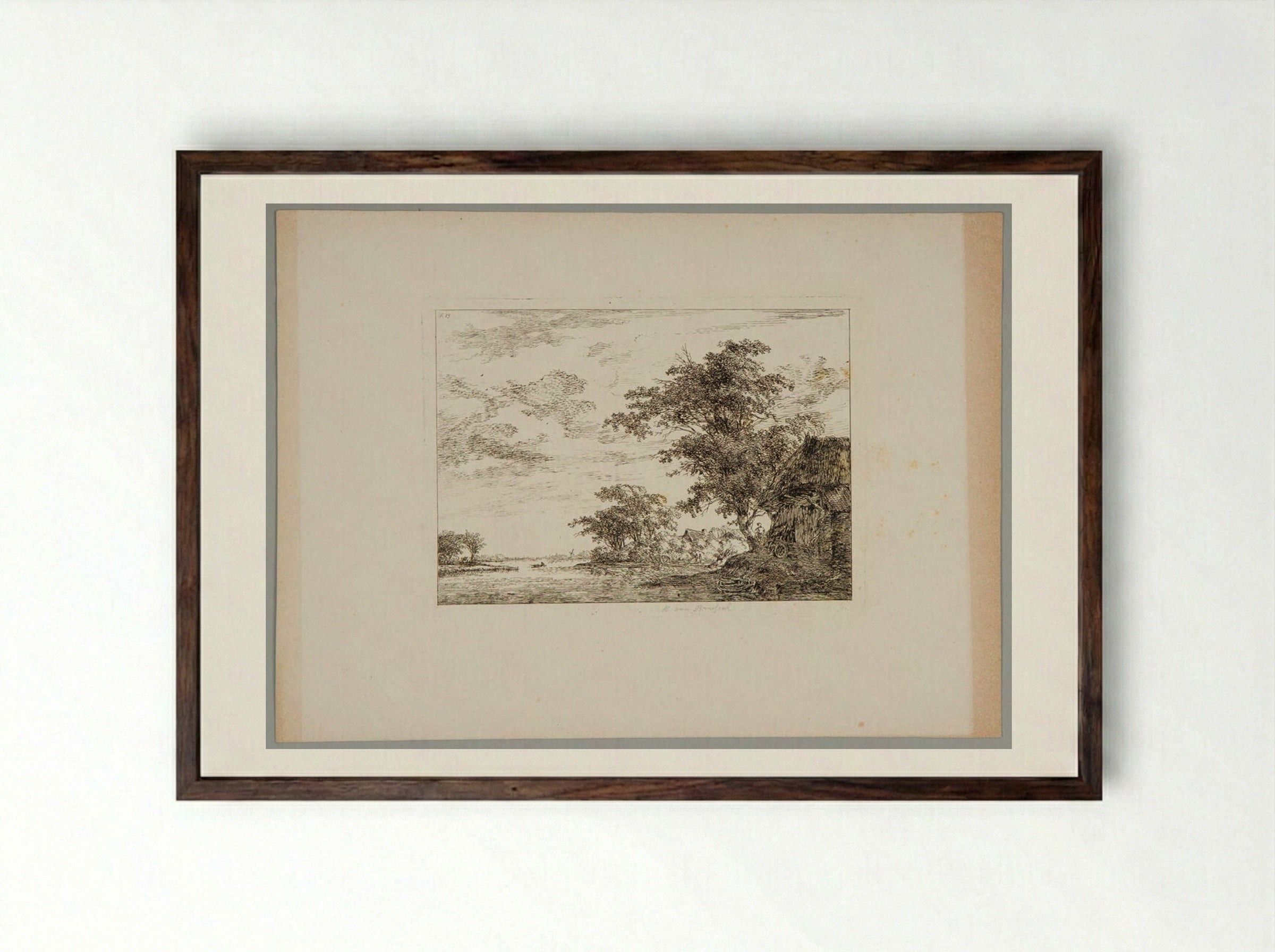 Plate III (Rural Scene with Cottage) - Hermanus van Brussel - Framed Print Dark Wood