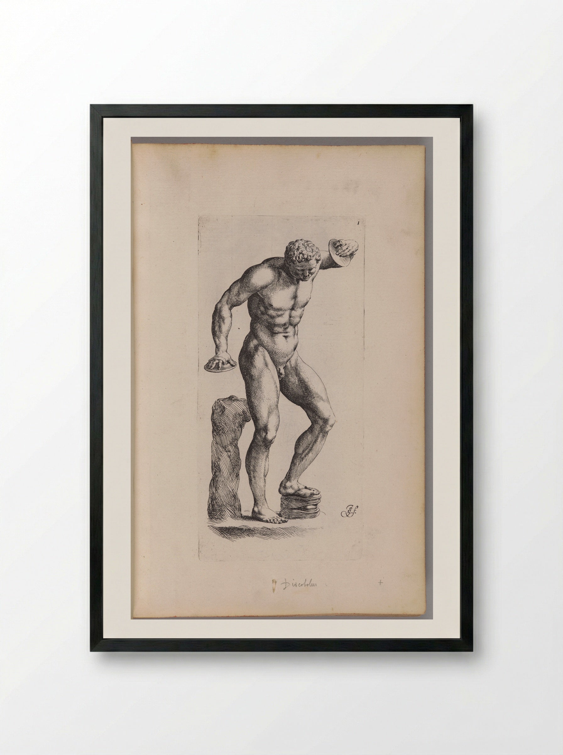 Plate I: Satyr Beating Time with a Wooden Foot-clapper - Jan de Bisschop - Framed Print Black