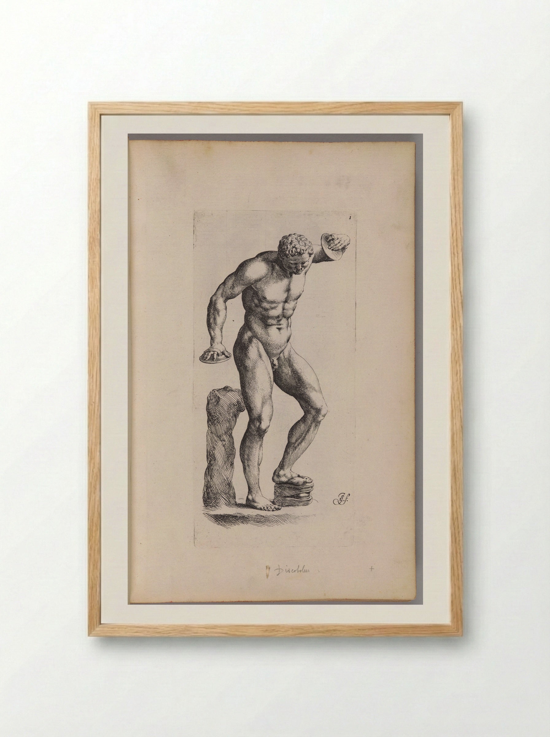 Plate I: Satyr Beating Time with a Wooden Foot-clapper - Jan de Bisschop - Framed Print Wood