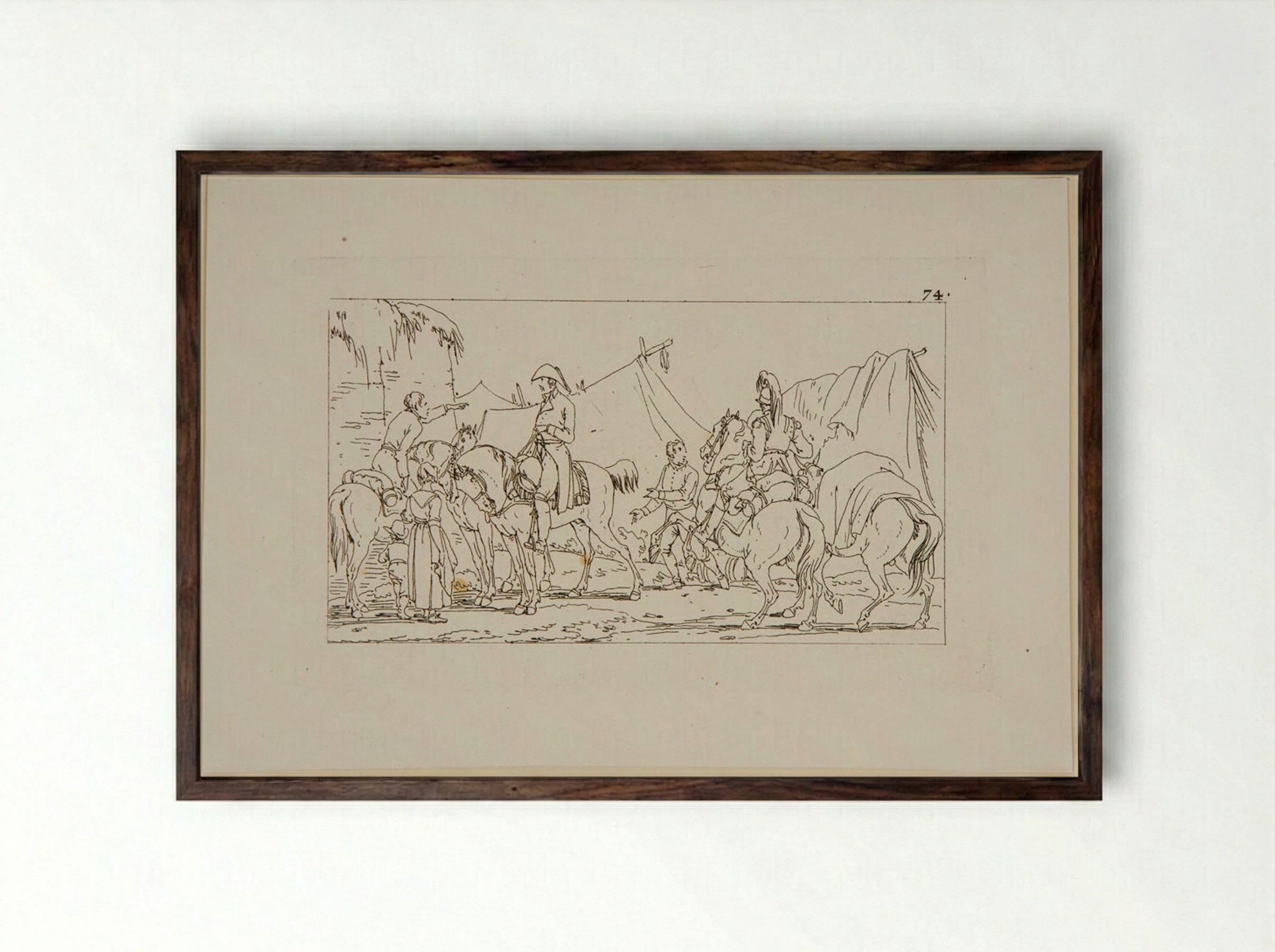 Plate L (Military Encampment) - Jacques-Francois-Joseph Swebach - Framed Print Dark Wood