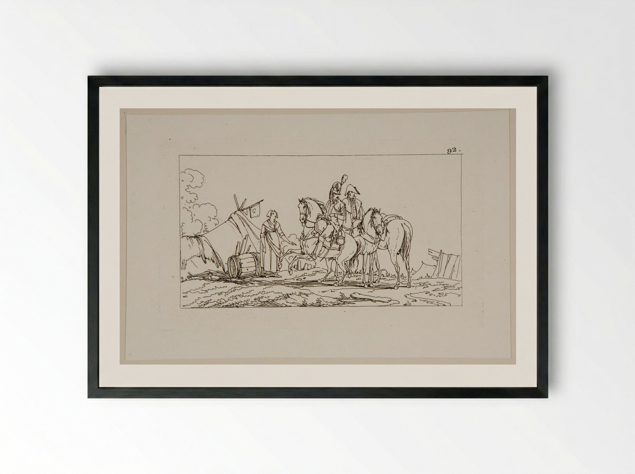Plate LIX (Military Encampment Scene) - Jacques-Francois-Joseph Swebach - Framed Print Black