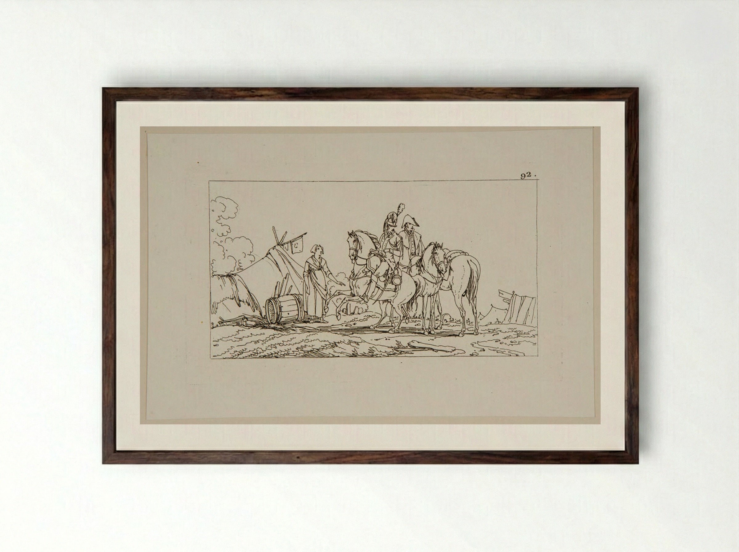 Plate LIX (Military Encampment Scene) - Jacques-Francois-Joseph Swebach - Framed Print Dark Wood