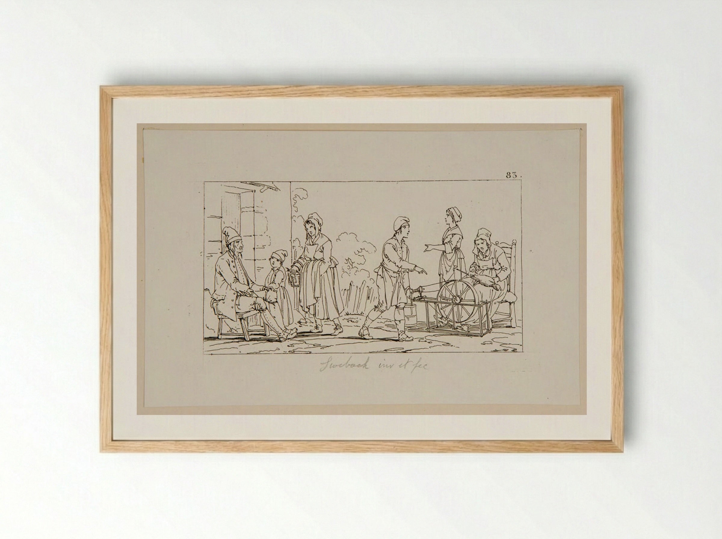 Plate LVI (Rural Scene with Spinning Wheel) - Jacques-Francois-Joseph Swebach - Framed Print Wood