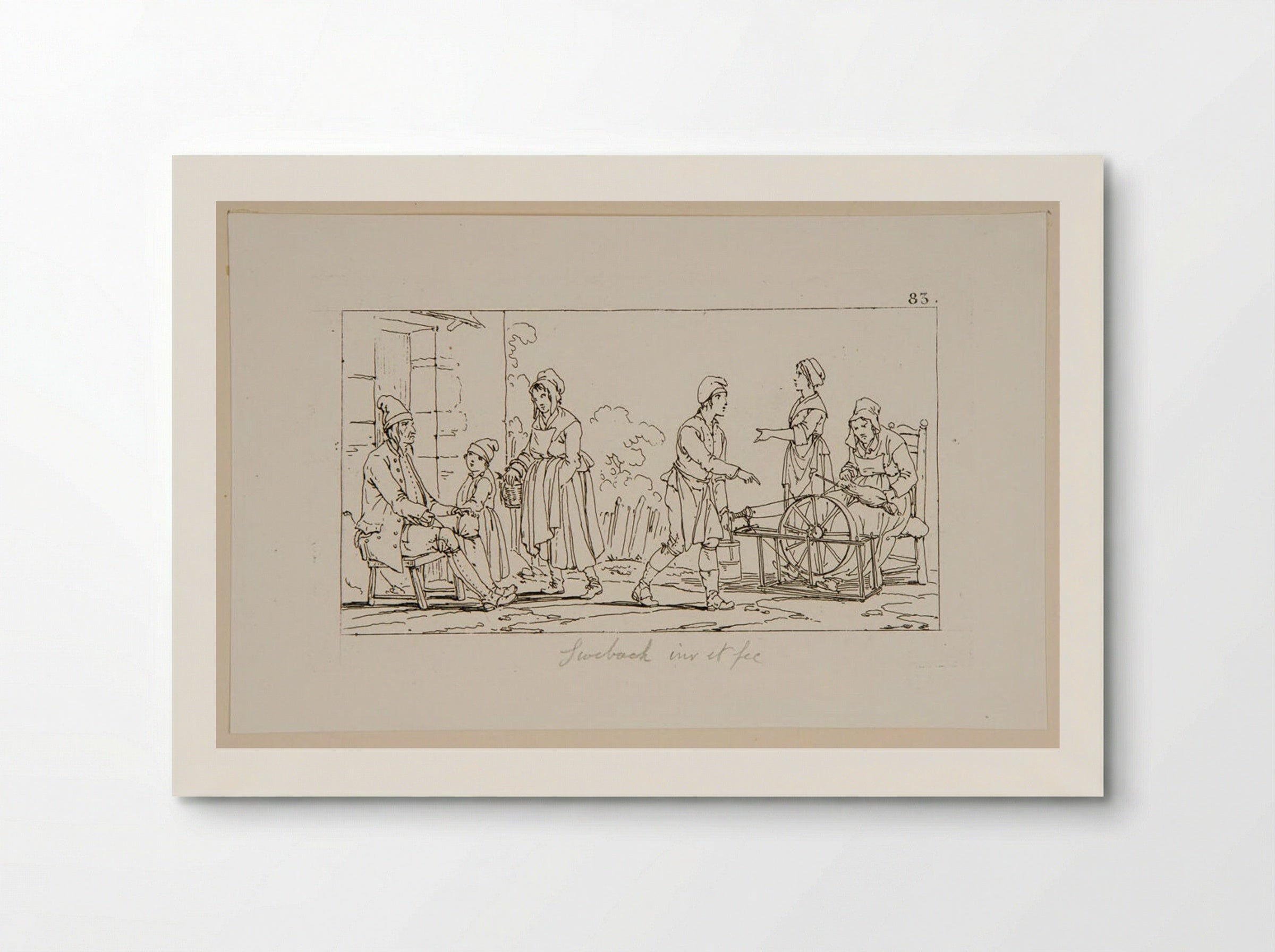 Plate LVI (Rural Scene with Spinning Wheel) - Jacques-Francois-Joseph Swebach - Poster