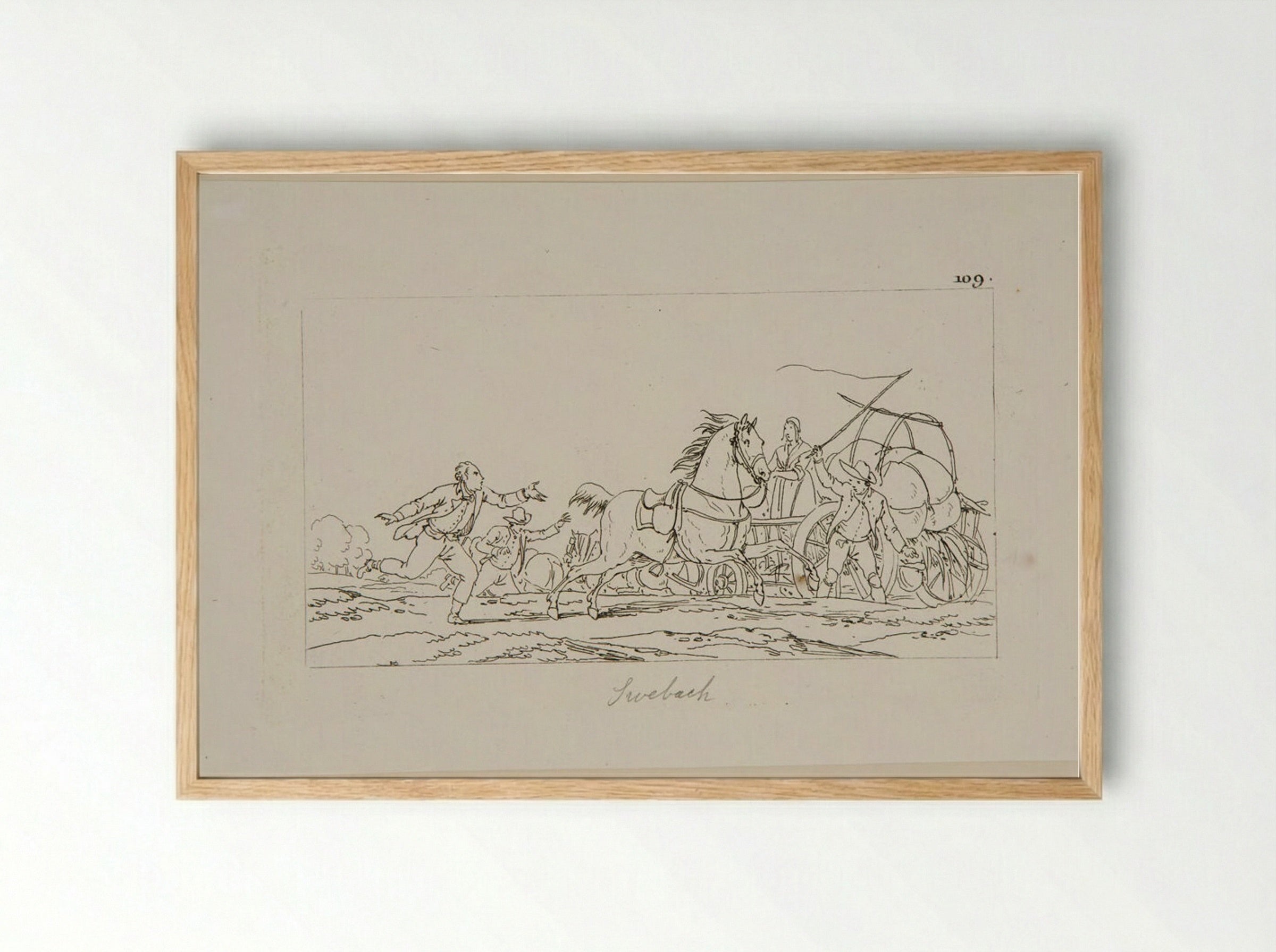 Plate LXIII (Horse-Drawn Cart and Figures) - Jacques-Francois-Joseph Swebach - Framed Print Wood